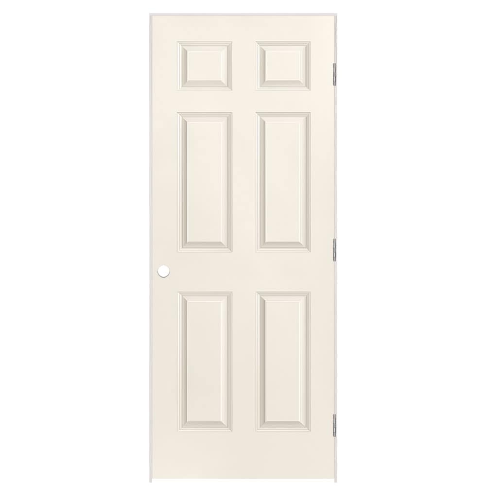 Masonite 1317343 32-in x 80-in Moonglow Solid core 6-panel Left hand Smooth Prefinished Molded composite Flat Jamb Single Prehung Interior Door