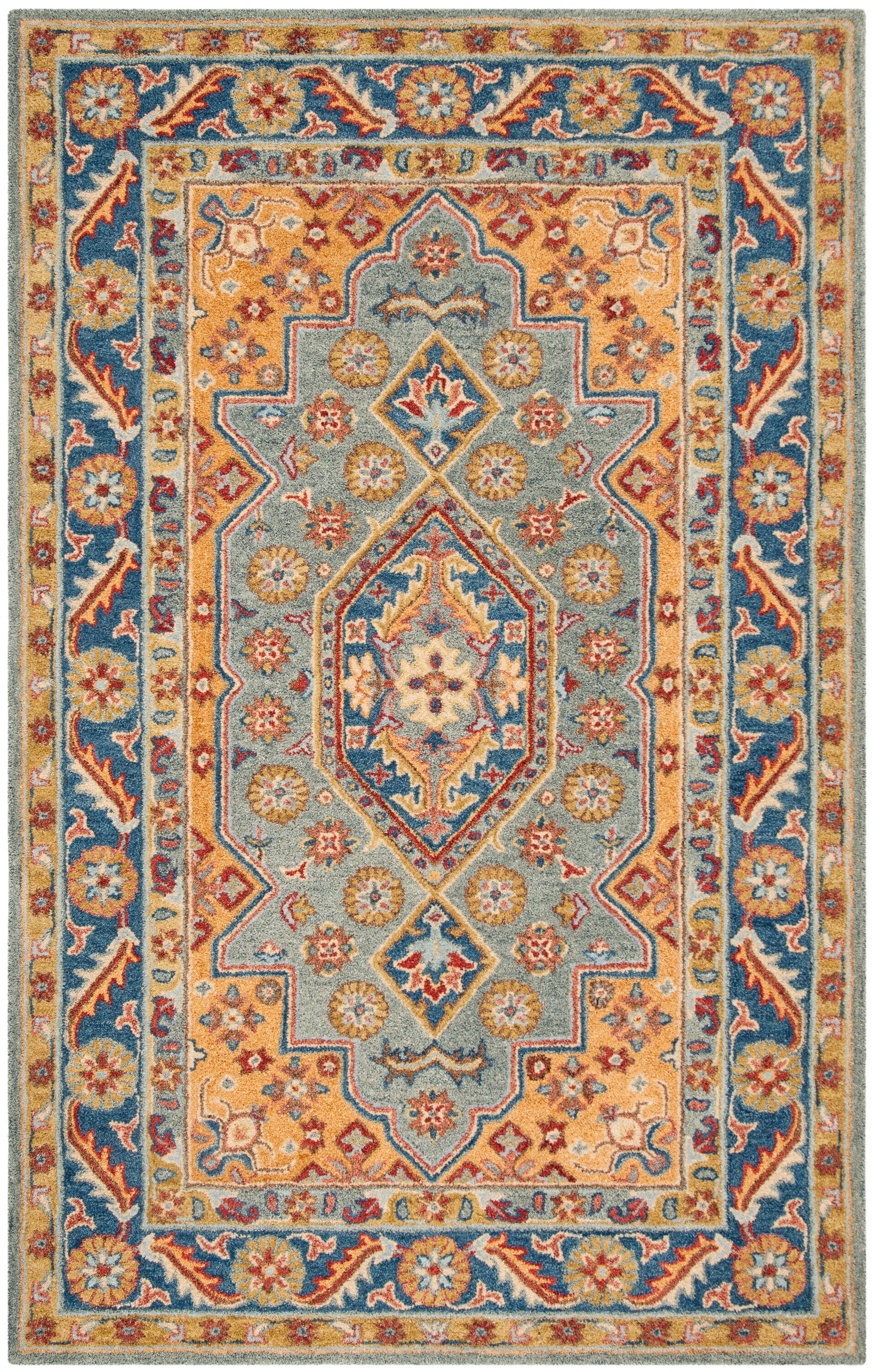 Handmade Blue and Gold Wool Tufted Area Rug, 5' x 8'
