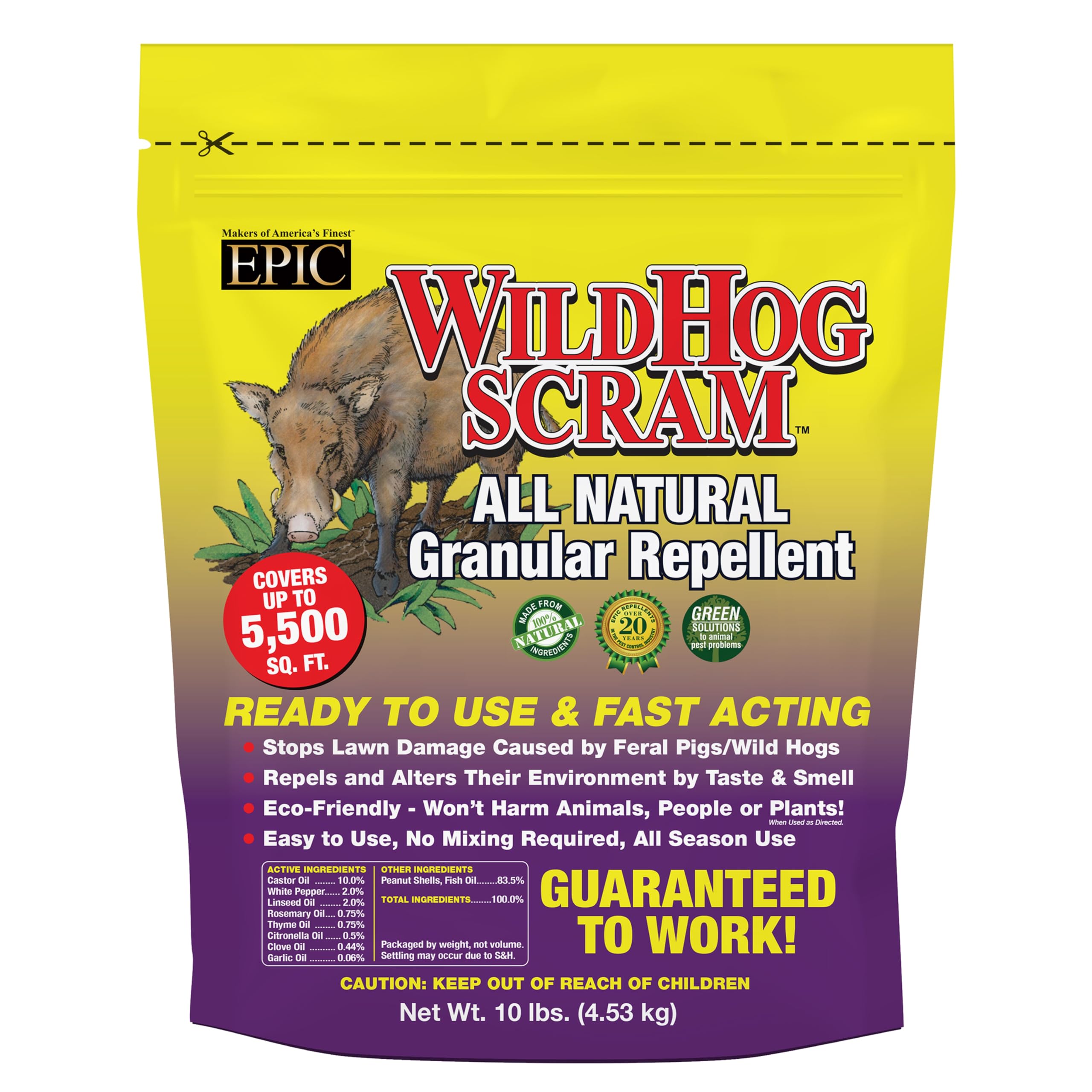 EPIC  Wild Hog Scram All Natural Granular Repellent - 10 lb Bag for Outdoor Use