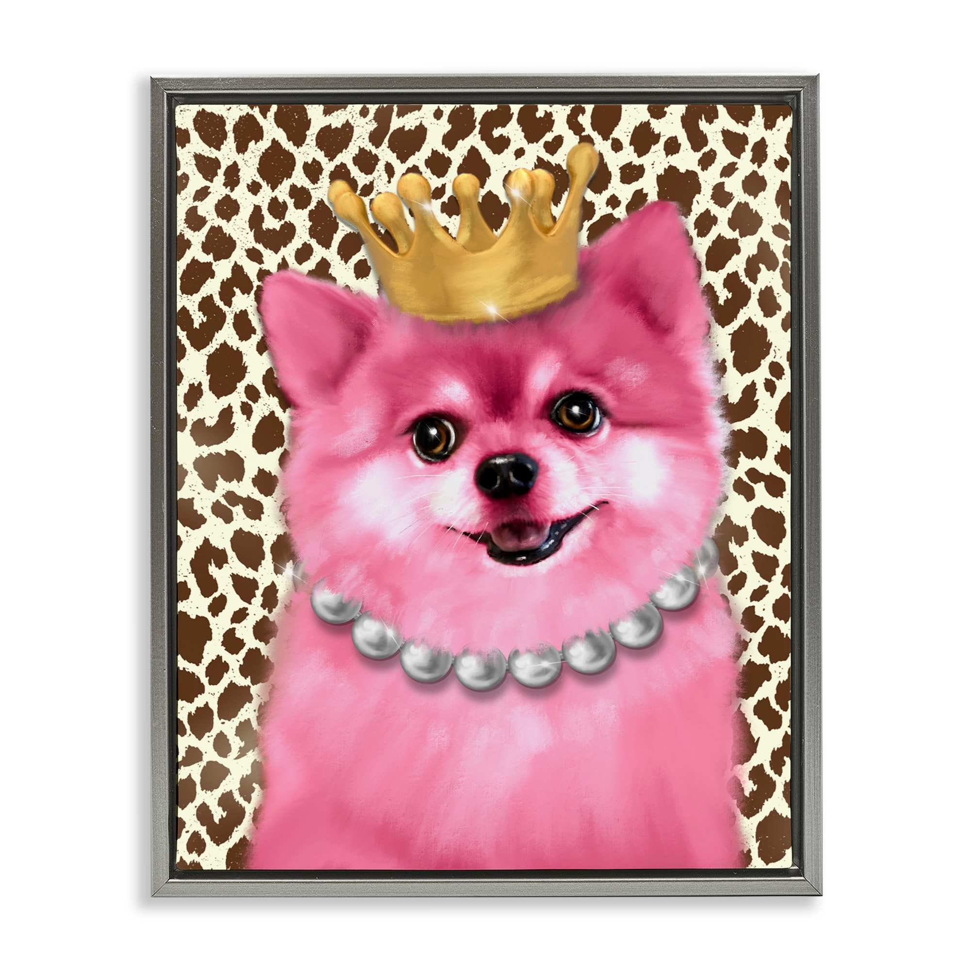 Stupell Industries BS-082-FFL-16X20 Pink Royal Pomeranian Gray Framed Floater Canvas Wall Art By Matthew Piotrowicz 17 x 21