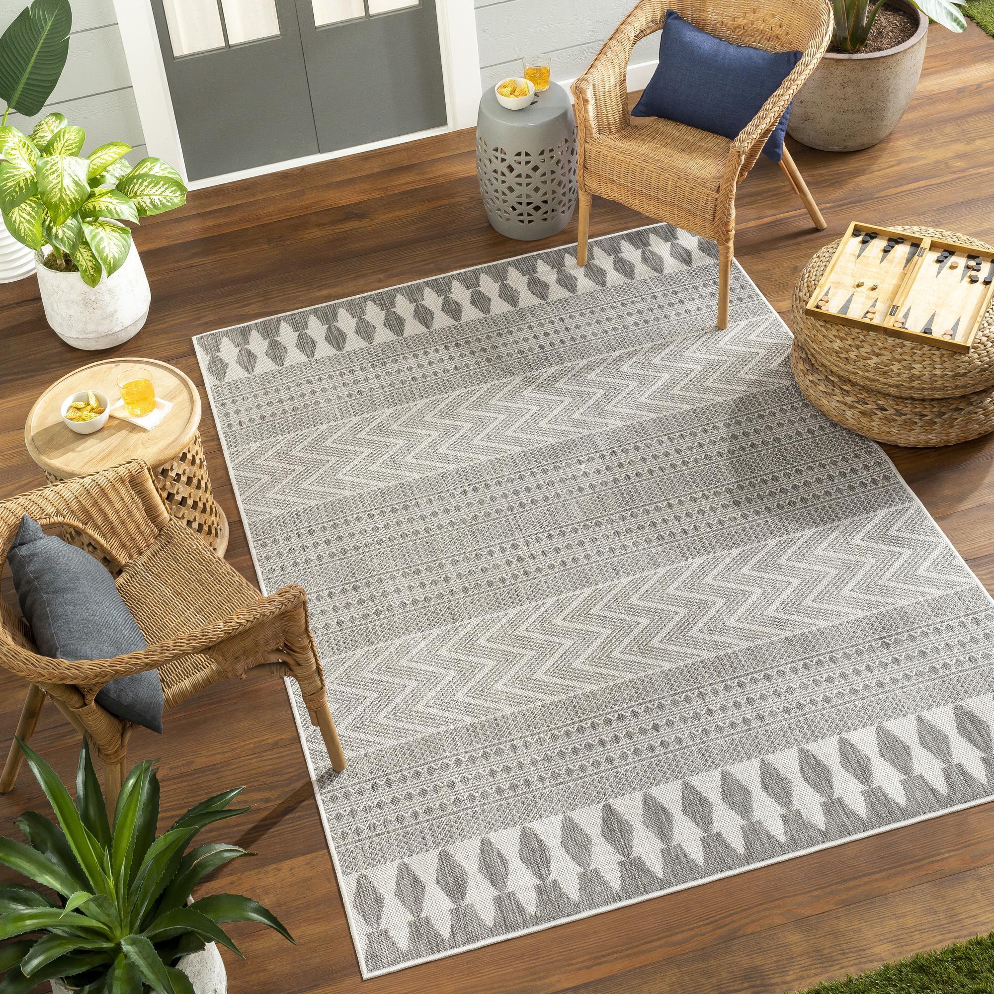 Livabliss LBH2322-679 Long Beach 7 x 9 (ft) Polypropylene Gray Rectangular Outdoor Tribal Moroccan Area rug
