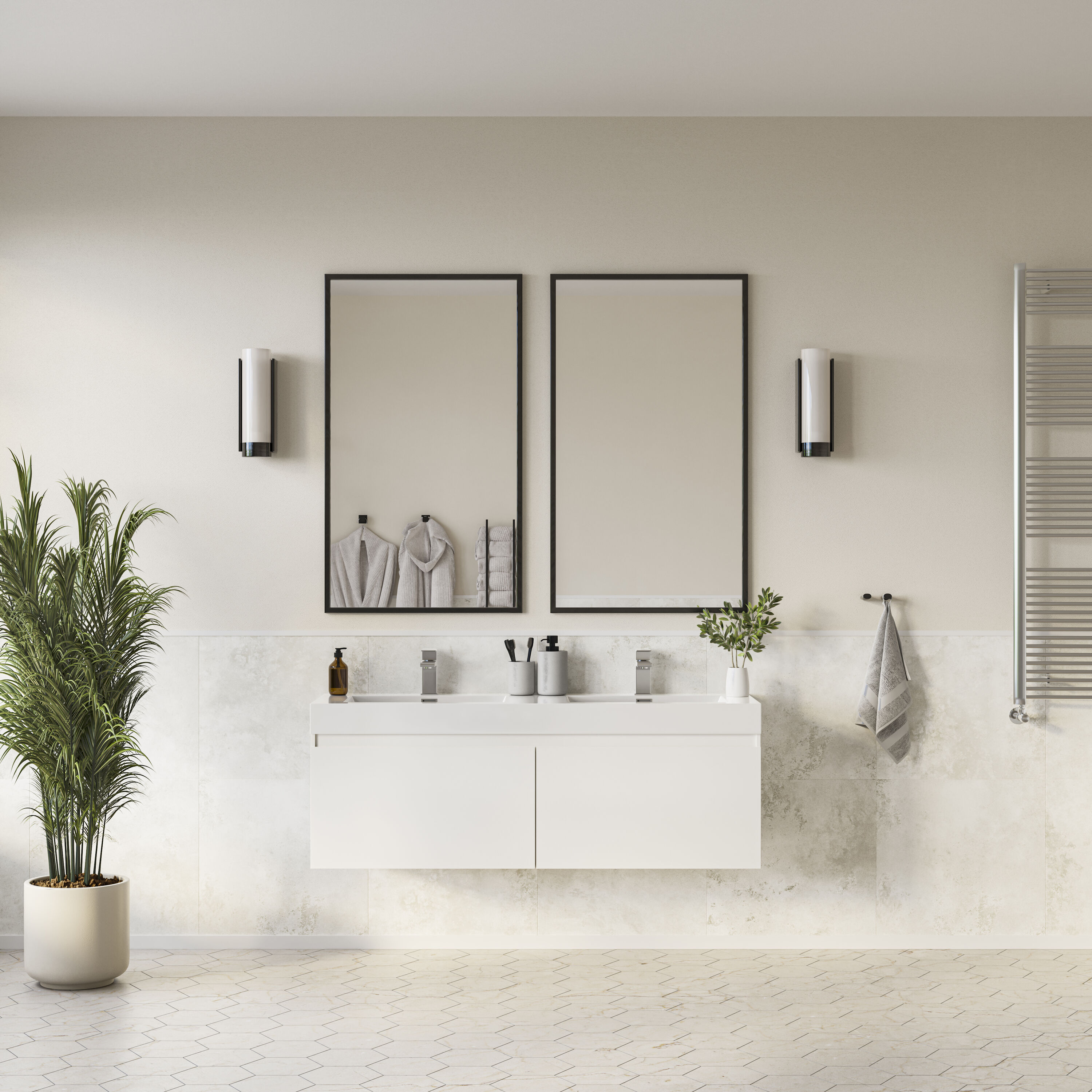 Fresca FCB8042WH-I Mezzo 60-in White Double sink Floating Bathroom Vanity with White Acrylic Top
