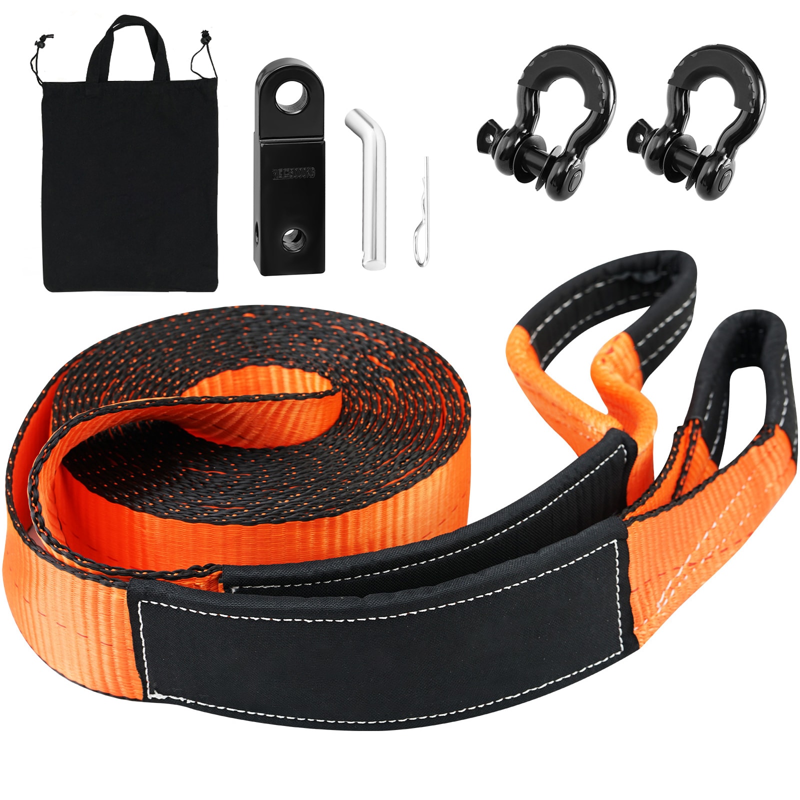 GIVIMO 3-in x 30-ft Off-Road Recovery Kit 30000-lb Tow Strap 44092-lb D-Ring Shackles Q235 Alloy Steel Shackle Receiver and Storage Bag 5-Piece Winch Recovery Set for ATVs Jeeps Trucks SUVs and Off-Road Vehicles Heavy Duty Emergency Recovery Gear