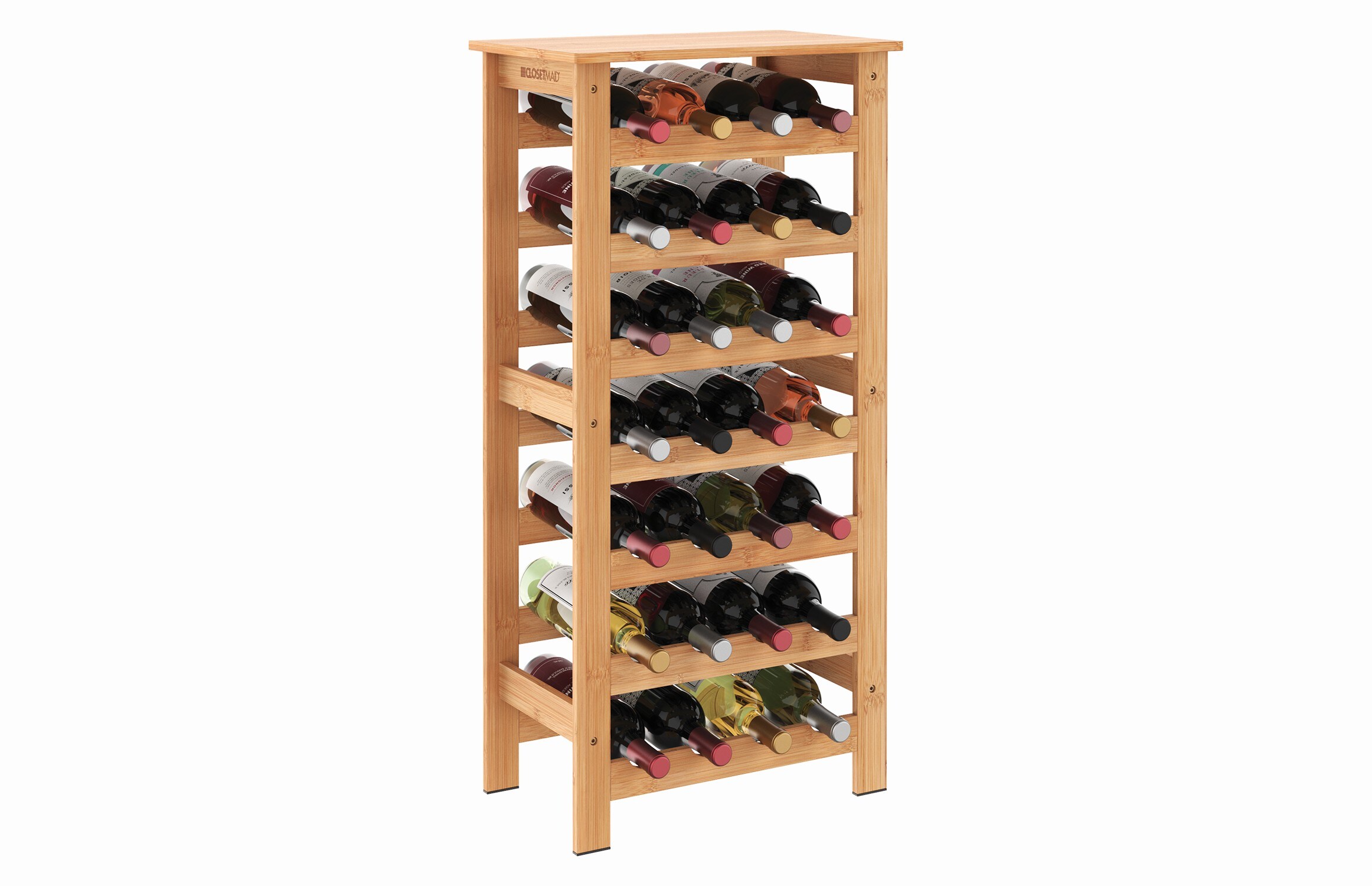 Natural Bamboo 28-Bottle Wine Rack with Top Shelf