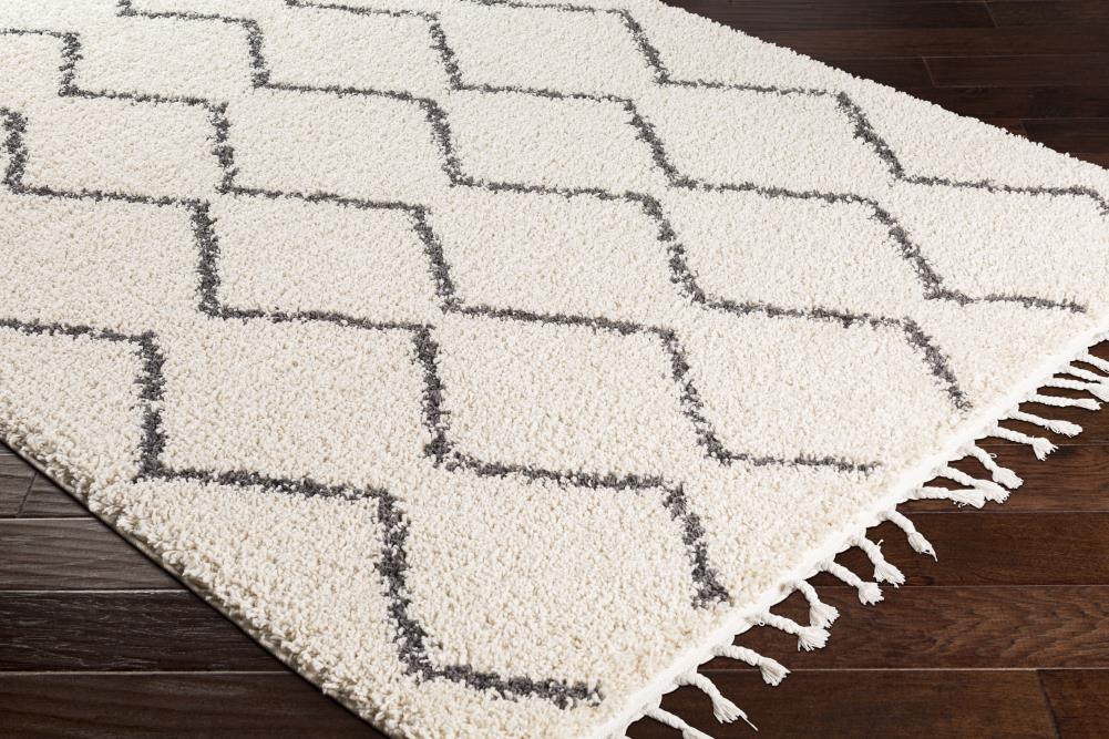 Beige and Black Braided Shag Rectangular Area Rug 5' x 7'