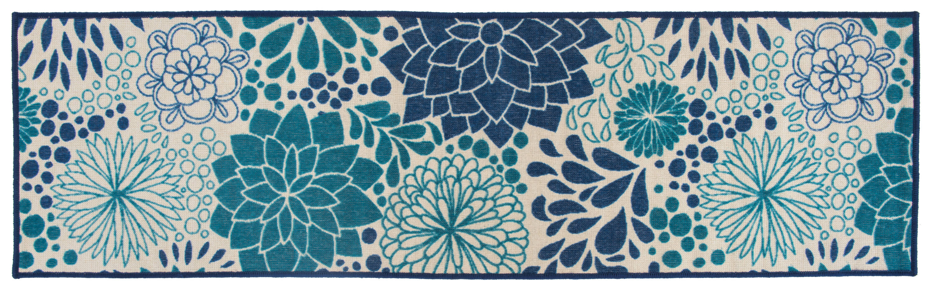 World Rug Gallery 9015BLUE2X7 Ravenna 2 x 7 (ft) Loomed Nylon Blue Rectangular Indoor/Outdoor Floral/Botanical Mid-Century Modern Area rug