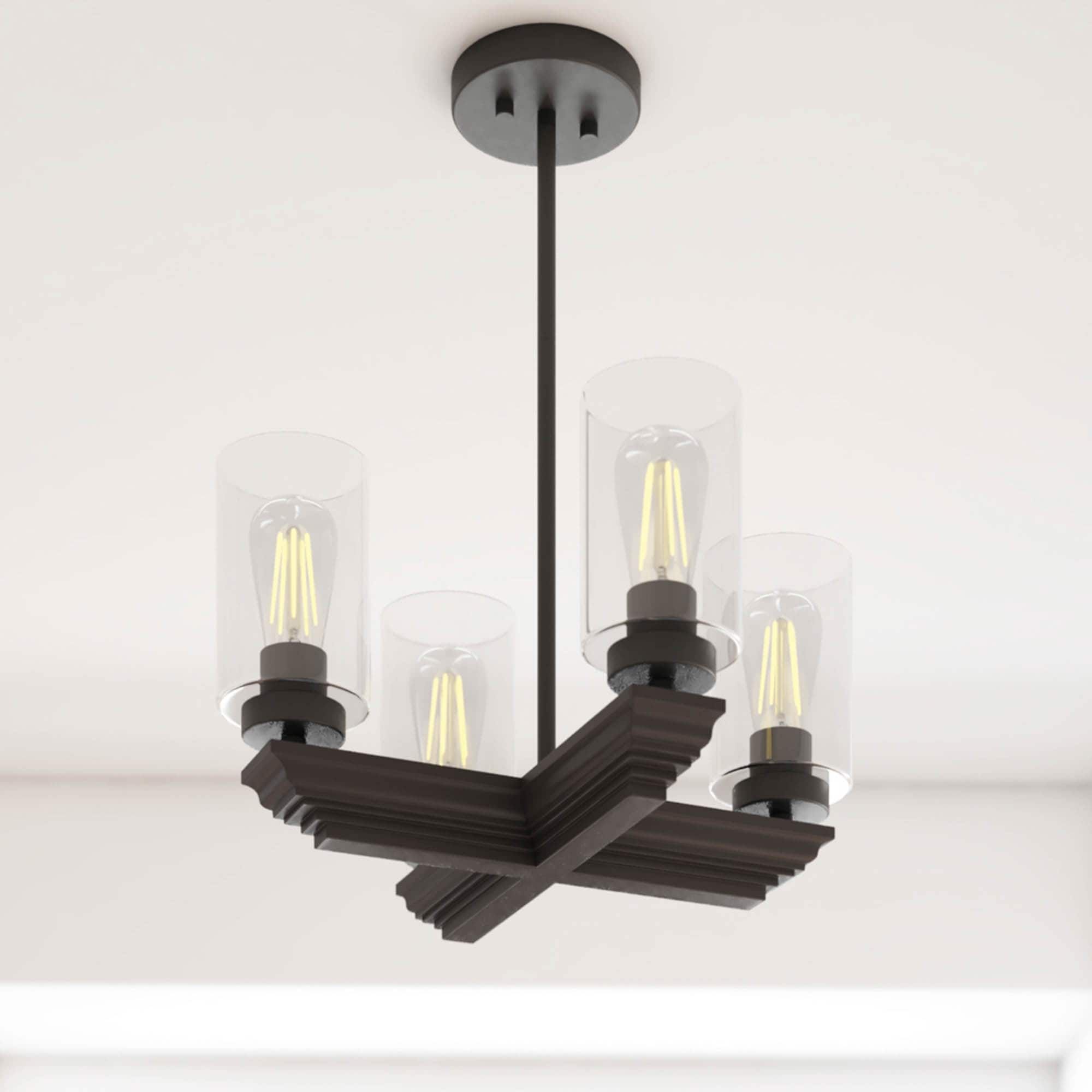 allen + roth 43049 4 -Light Matte Black Transitional For Use in Bedrooms, Dining Rooms, Foyers, Kitchens, Living Rooms Chandelier