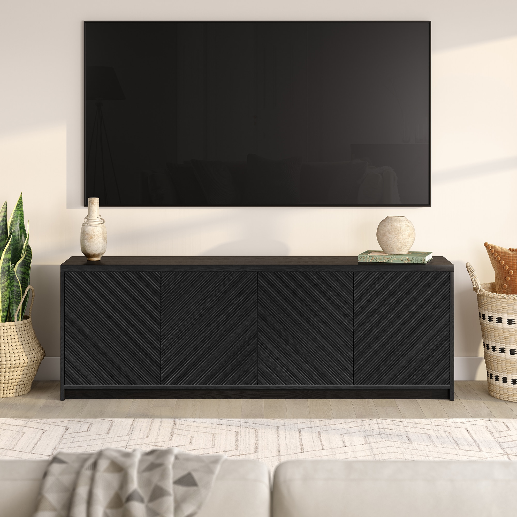 Hailey Home TV2248 Renad Modern/Contemporary Black Grain TV stand ( Accommodates TVs up to 70-in )