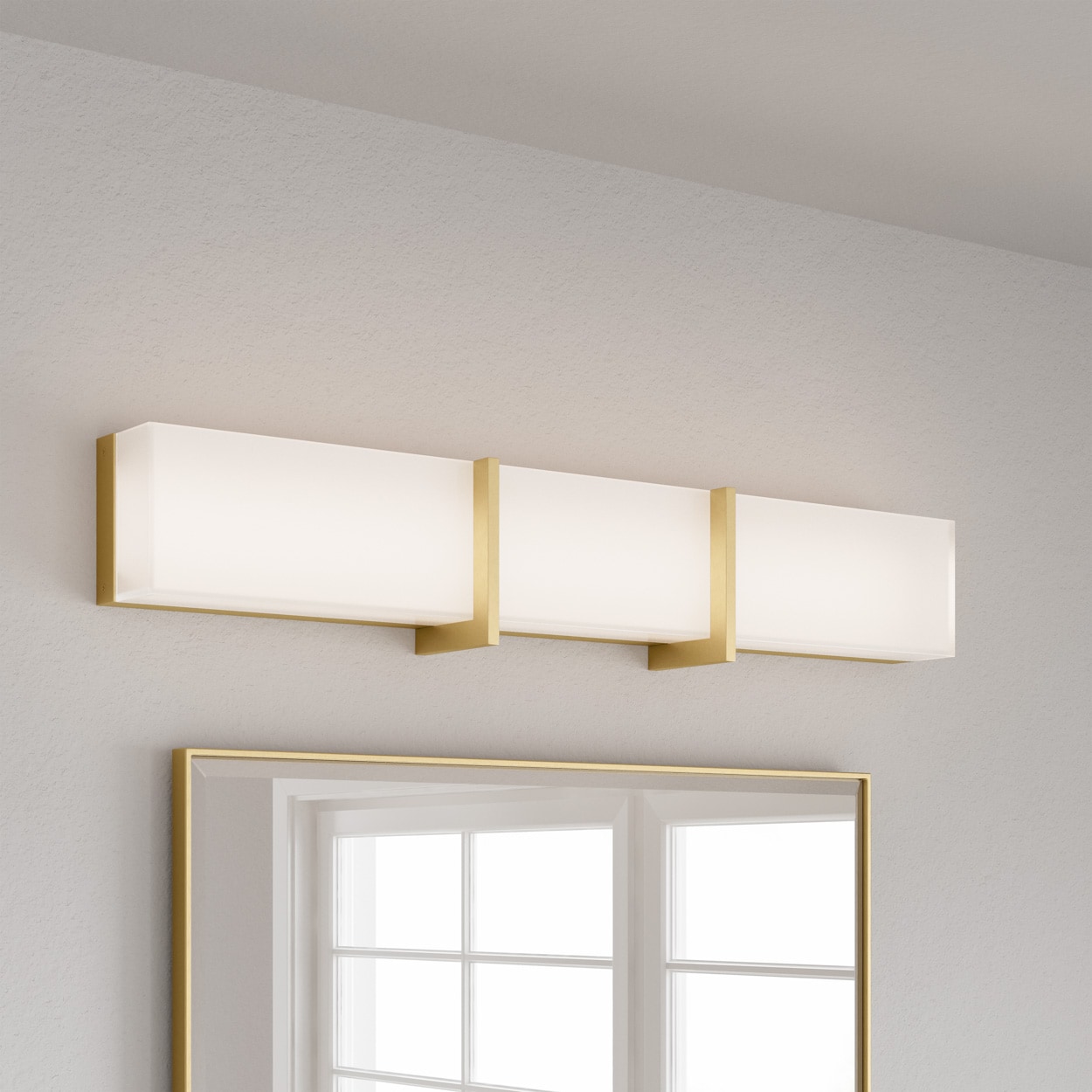 Minka Lavery High Rise LED 30.25-in Brushed Gold Vanity Light with White Glass Shade