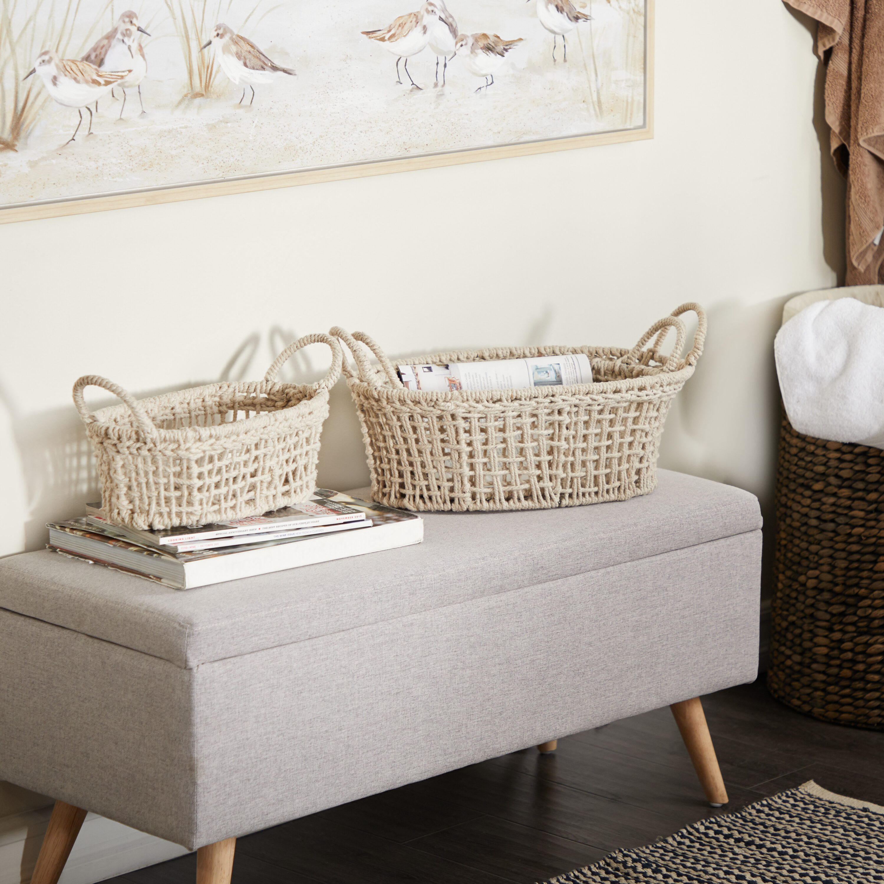Grayson Lane 82632 3 -Pack ( 10-in W x 9-in H x 20.6-in D ) White Handmade with Handles Cotton Basket