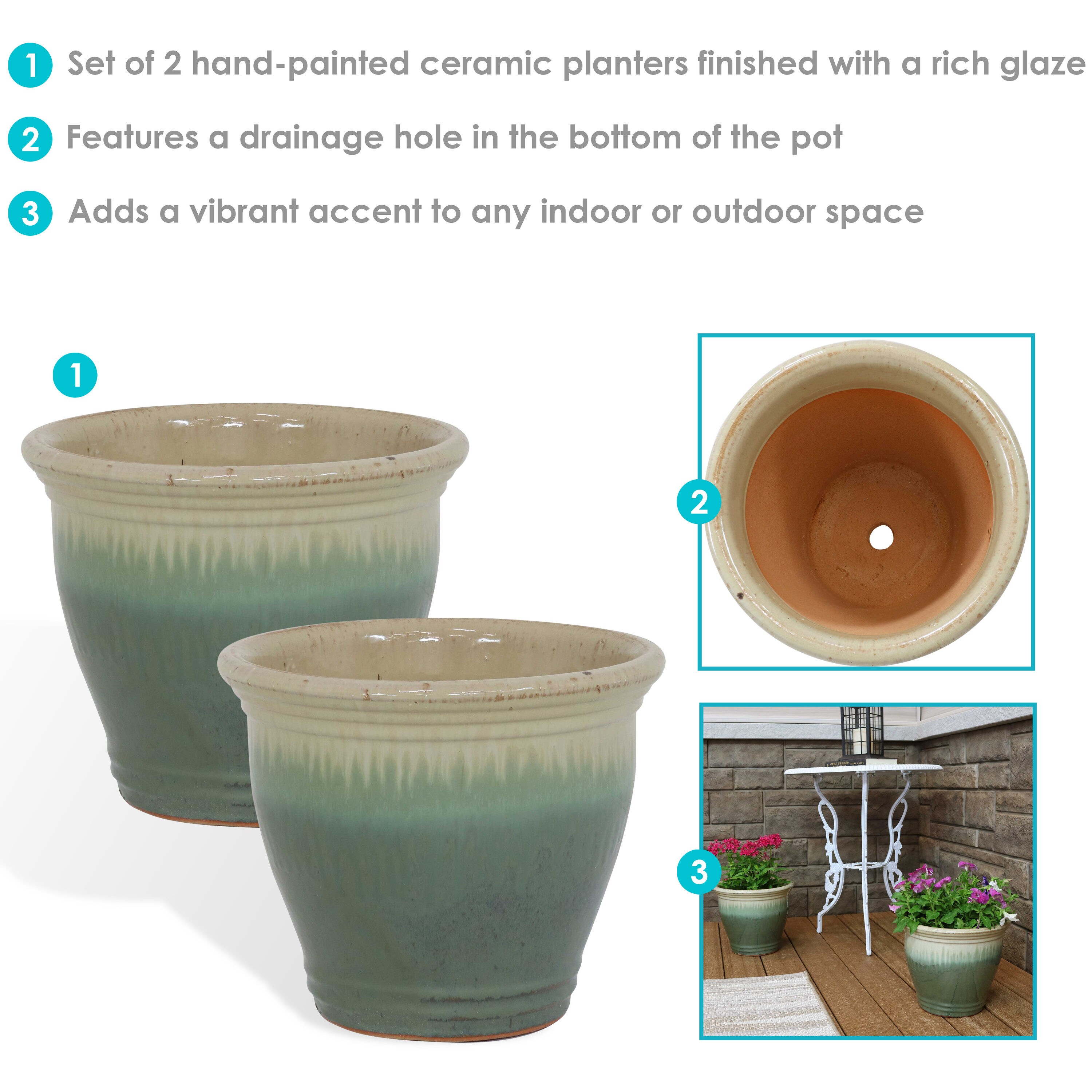Sunnydaze Decor 2-Pack 11.5-in W x 10-in H Green Ceramic Traditional ...