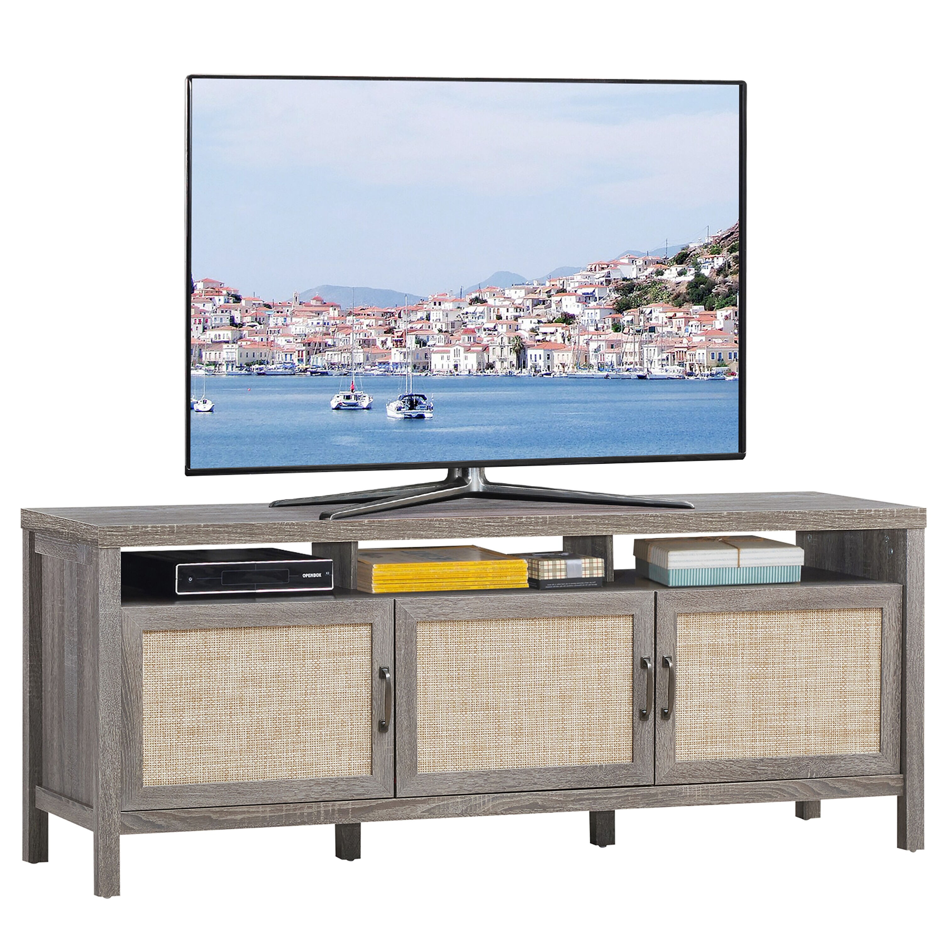 Goplus LWS00347 Modern/Contemporary Grey Oak TV stand Integrated TV Mount ( Accommodates TVs up to 65-in )