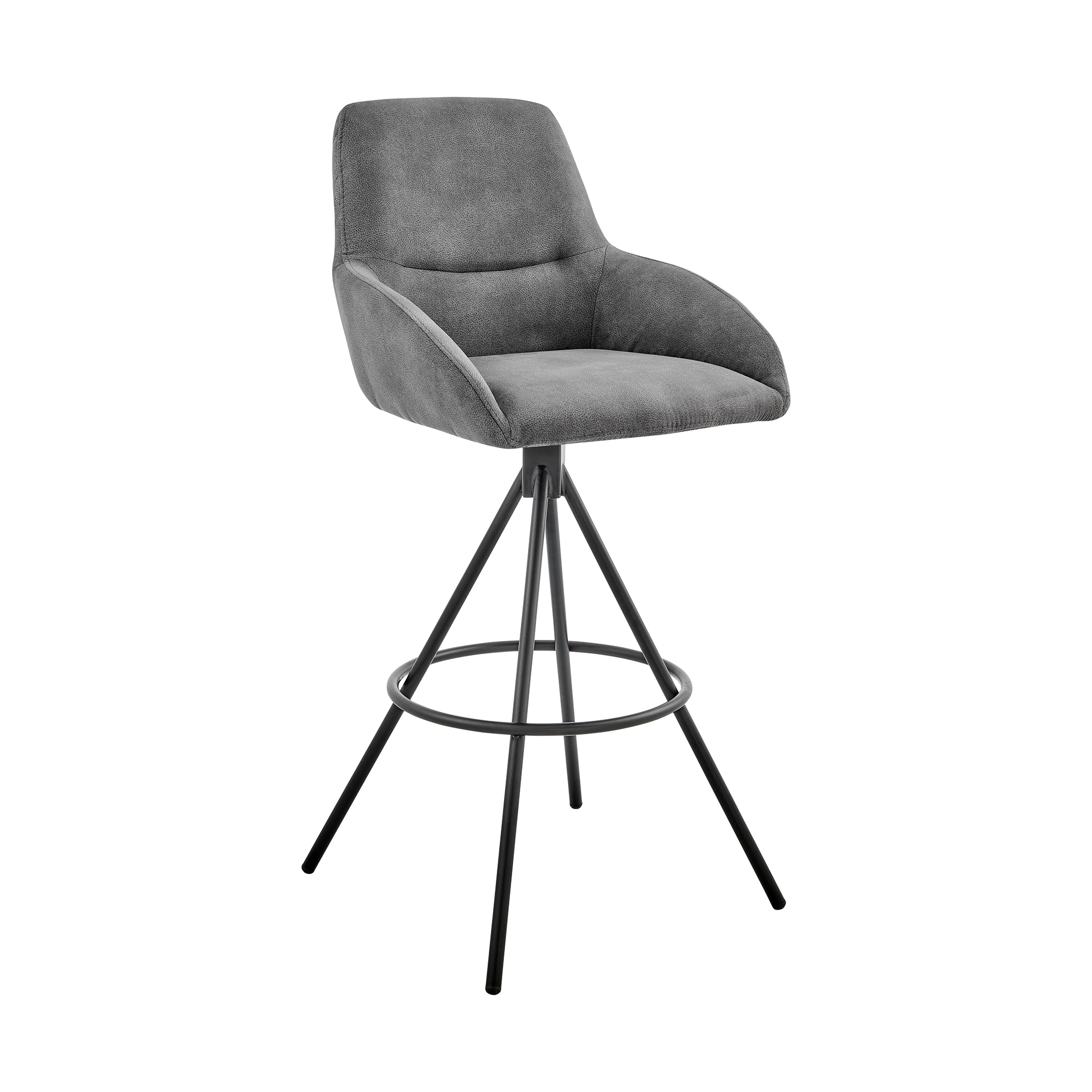 Armen Living LCODBACH26 Odessa Charcoal 26.0-in H Counter height Bucket seat Upholstered Metal Bar Stool with Arms and Back