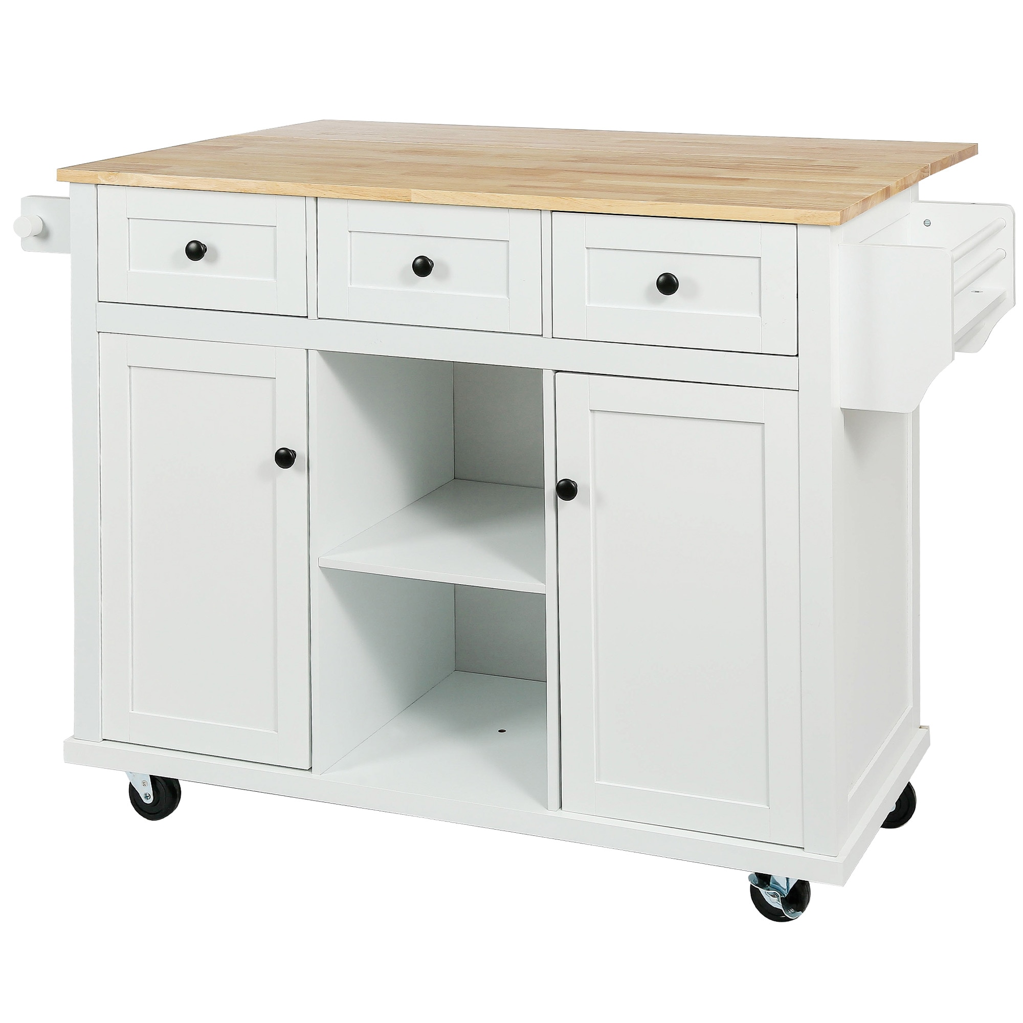 CESICIA White Wood Base with Wood Top Rolling Kitchen Island (29.5-in x ...