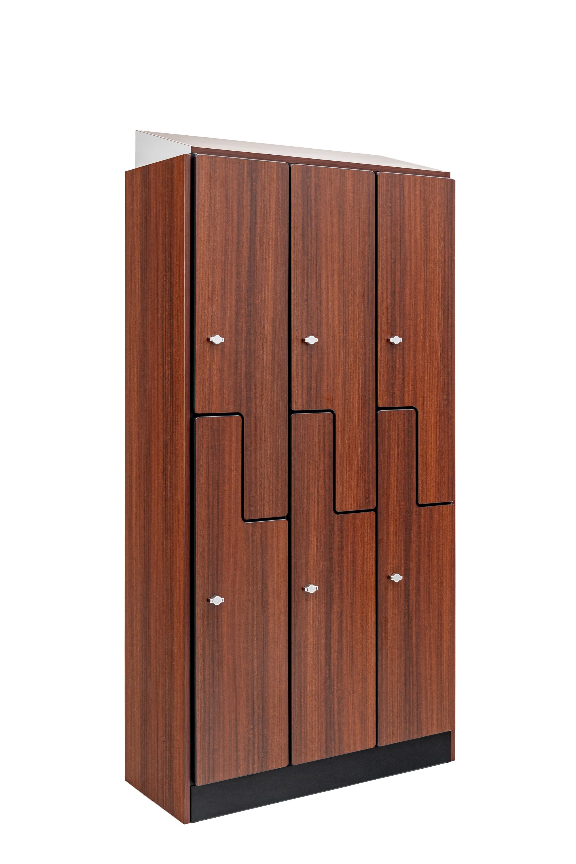 Alpine Industries 36-in W x 72-in H x 15-in D Walnut 6-Door 2-Tier Z-Style Designer Wood Full Storage Lockers with Wood Side Panels and Sloping Hood for School Gym Employees and Sports Facilities