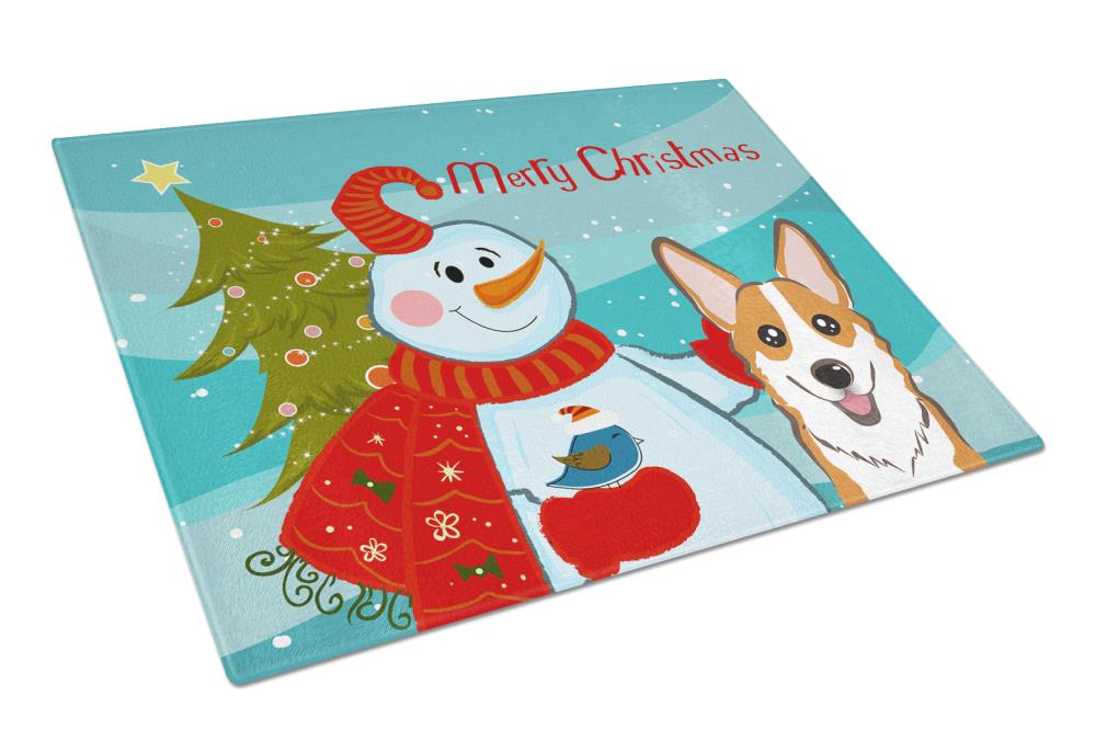 Caroline's Treasures BB1874LCB Christmas Snowman and Dog 11.25-in L x 15.75-in W Glass Cutting Board
