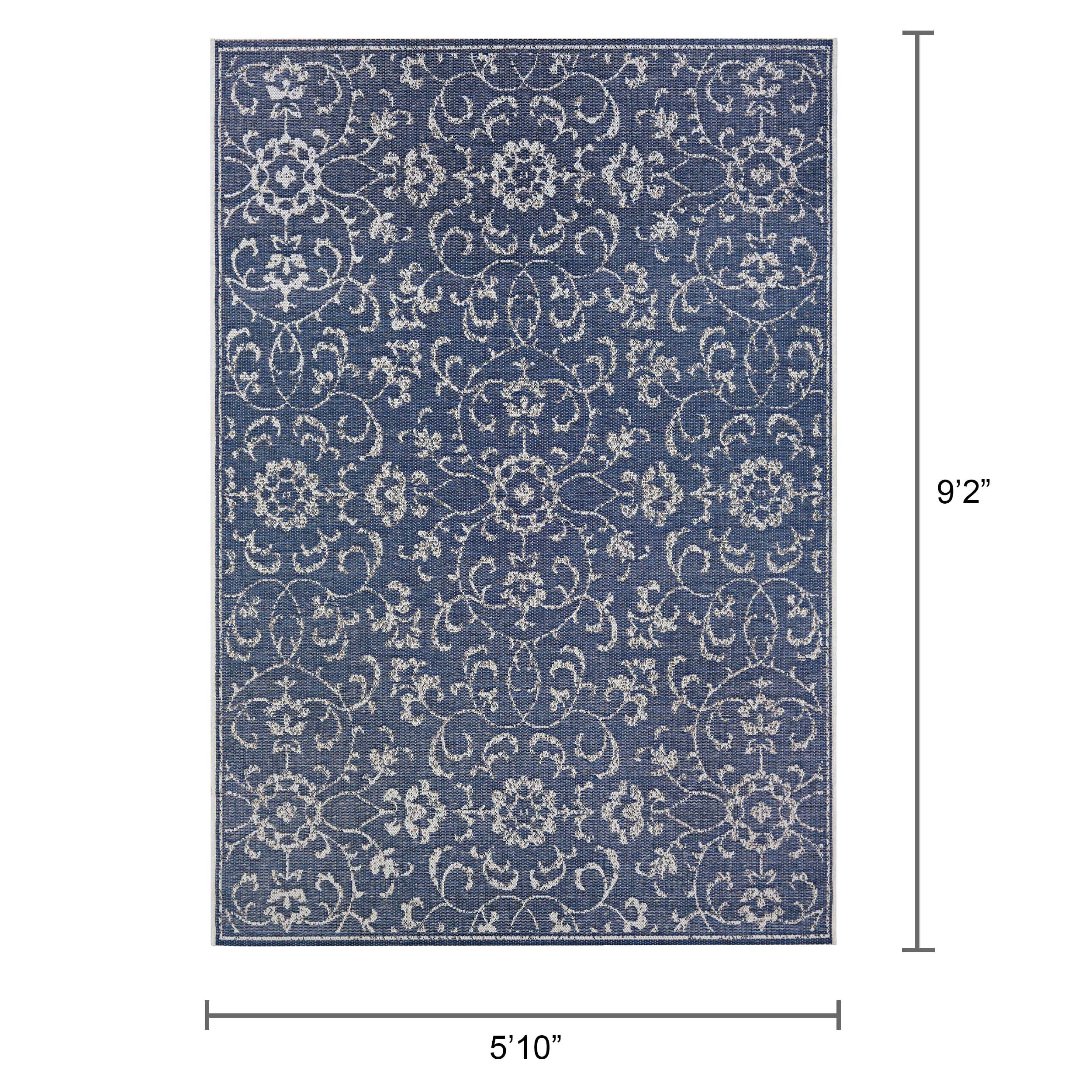 Navy and Ivory Floral Flatwoven Rectangular Area Rug