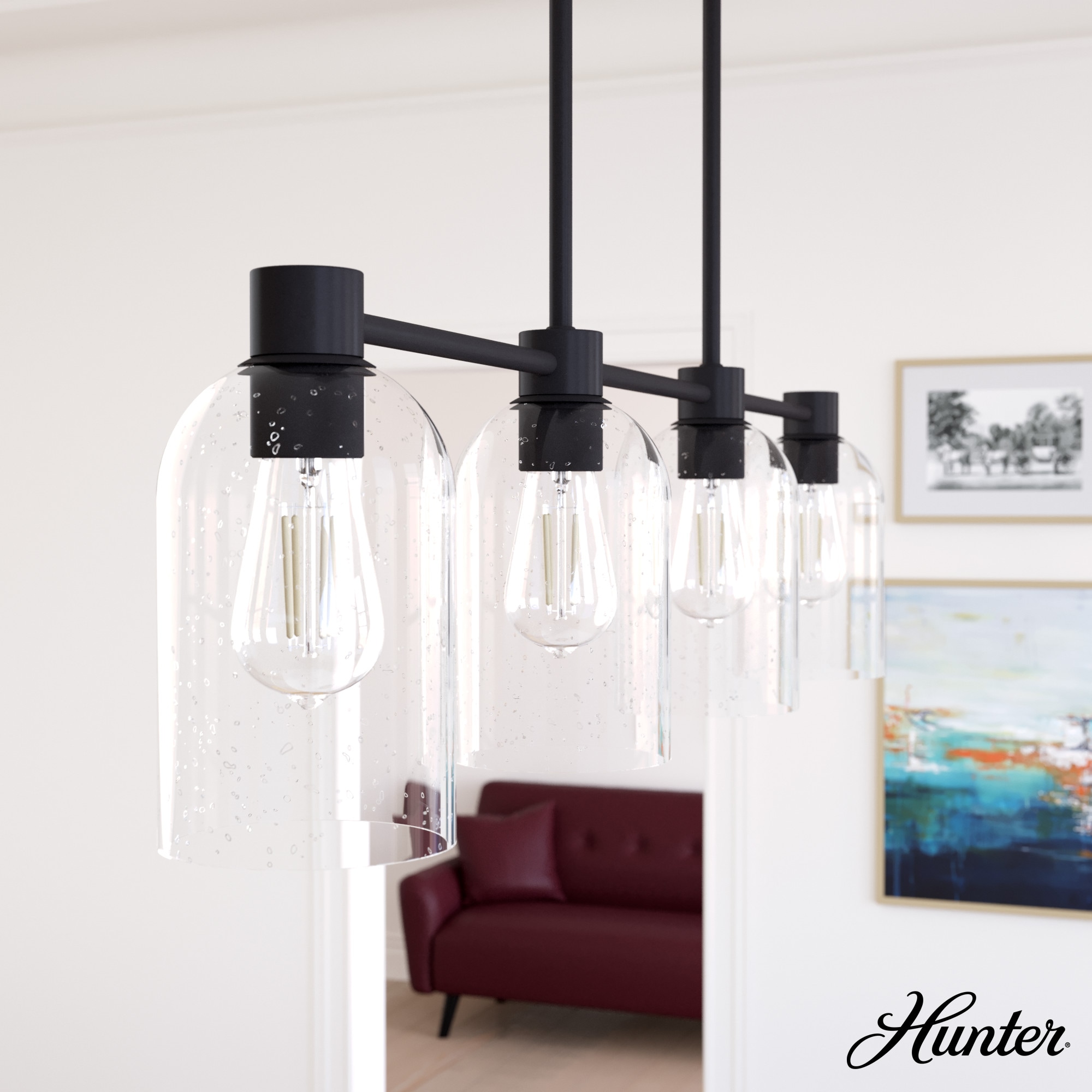 Hunter 19720 Lochemeade 4 -Light Matte Bronze Modern/contemporary Crystal For Use in Bedrooms, Dining Rooms, Foyers, Kitchens, Living Rooms Chandelier