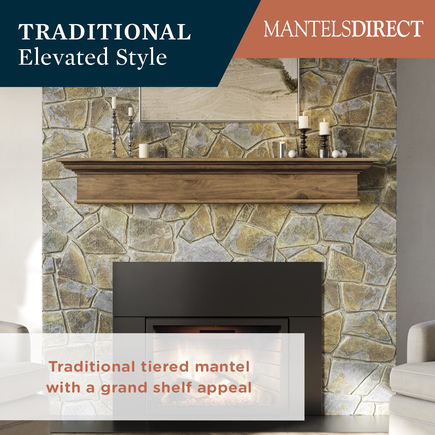Mantels Direct BELLAMY-72-VNTGRY Mantel-Shelves - View #3