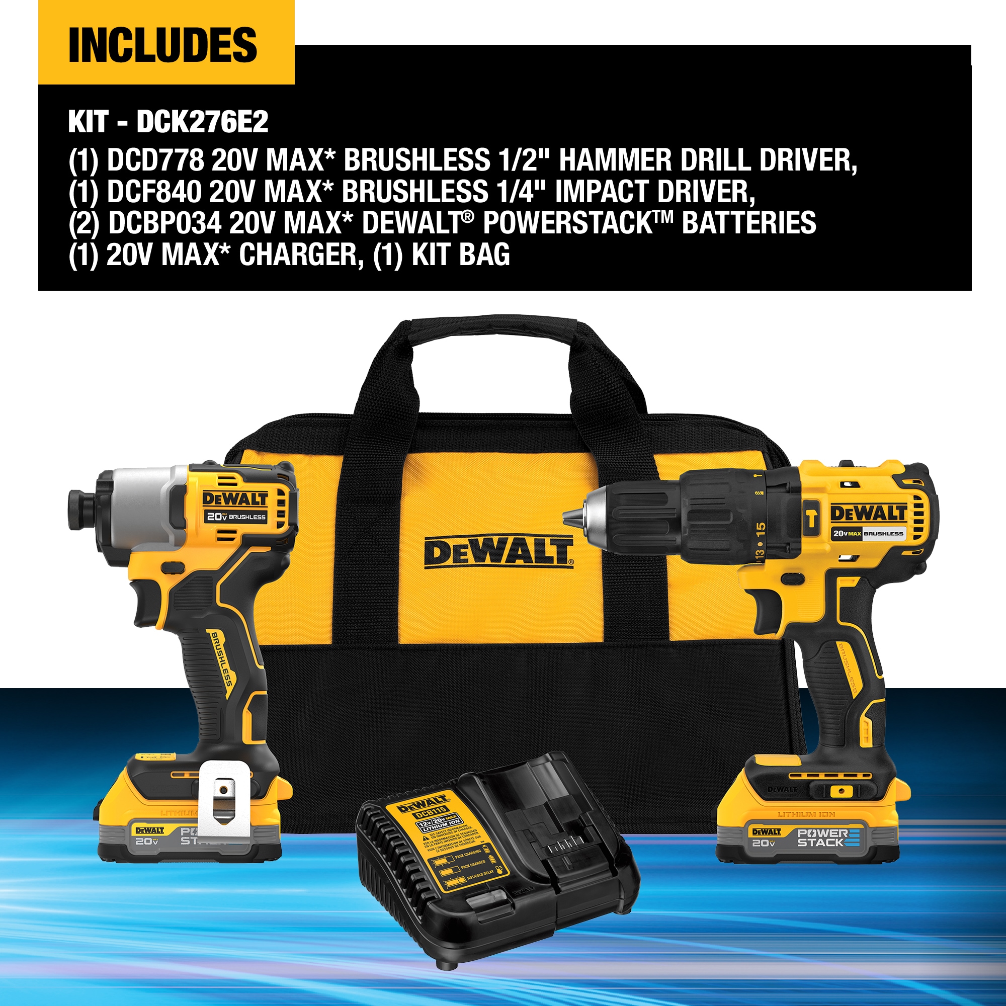 DEWALT 20V MAX Brushless Cordless Hammer Drill/Driver and Impact Driver Combo with DEWALT POWERSTACK Compact Batteries in the Power Tool Combo Kits department at Lowes.com