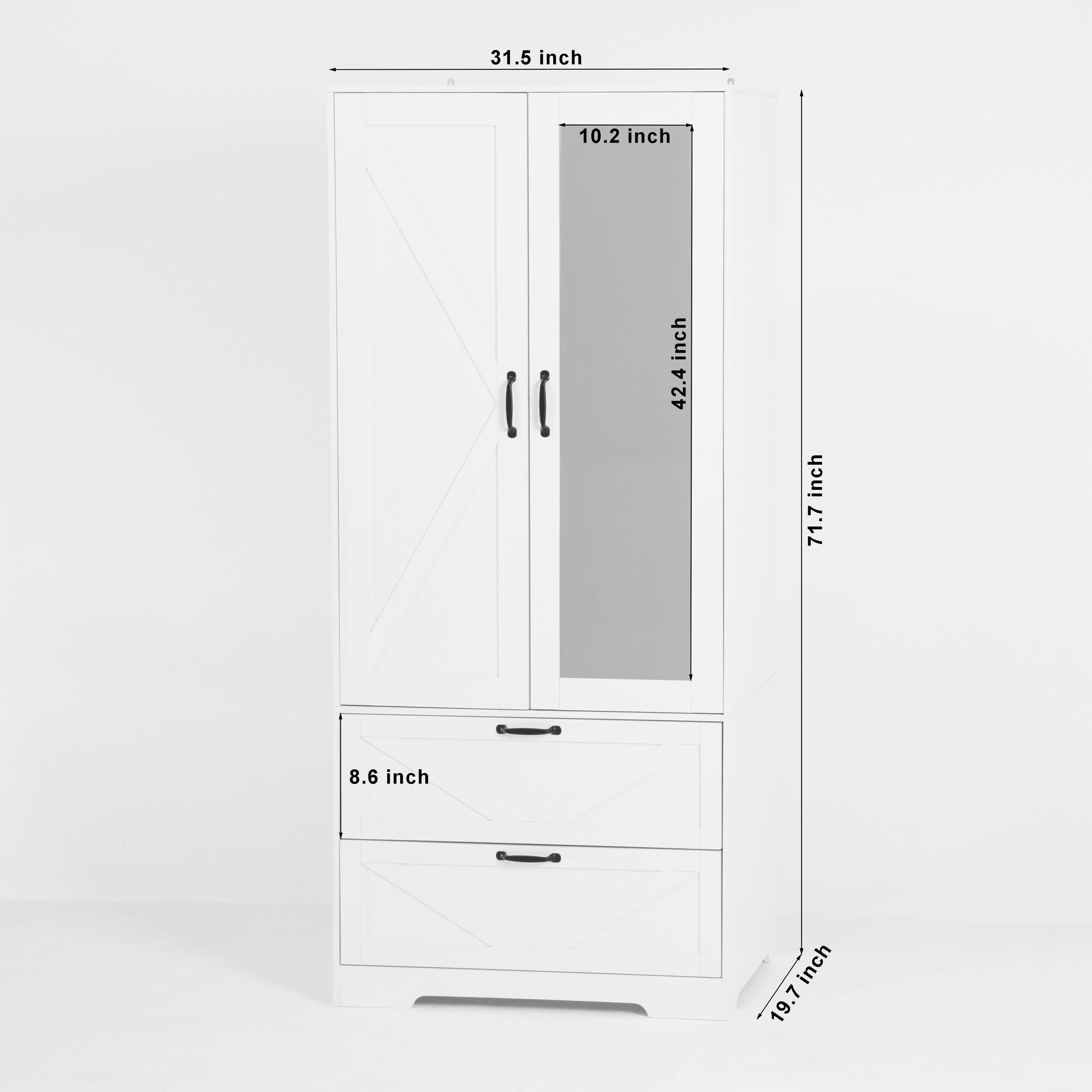 HyperDrop Cart White 2-Door Wood Wardrobe Closet/ Built-In Hanging Rod ...