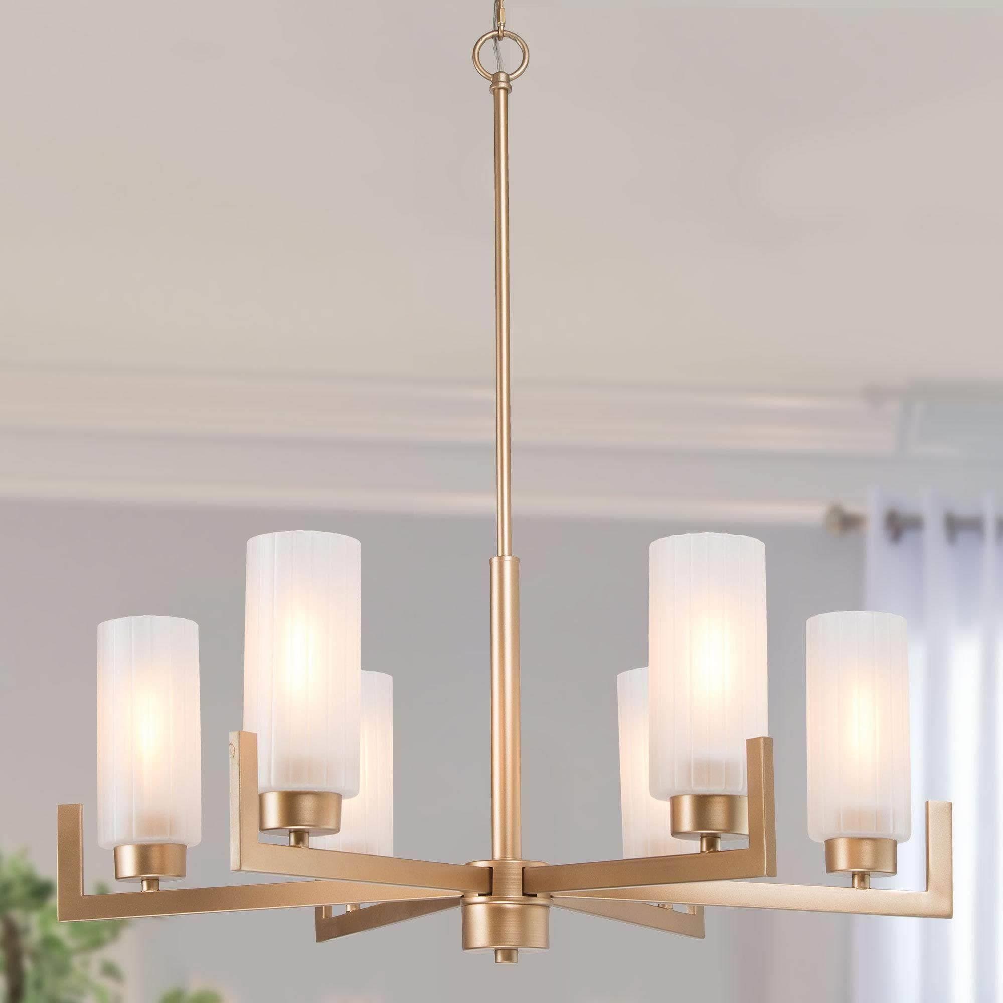 LNC ZEAZZJLWS3927B7 Layla 6 -Light Matte Gold Modern/contemporary For Use in Bedrooms, Dining Rooms, Foyers, Kitchens, Living Rooms Chandelier