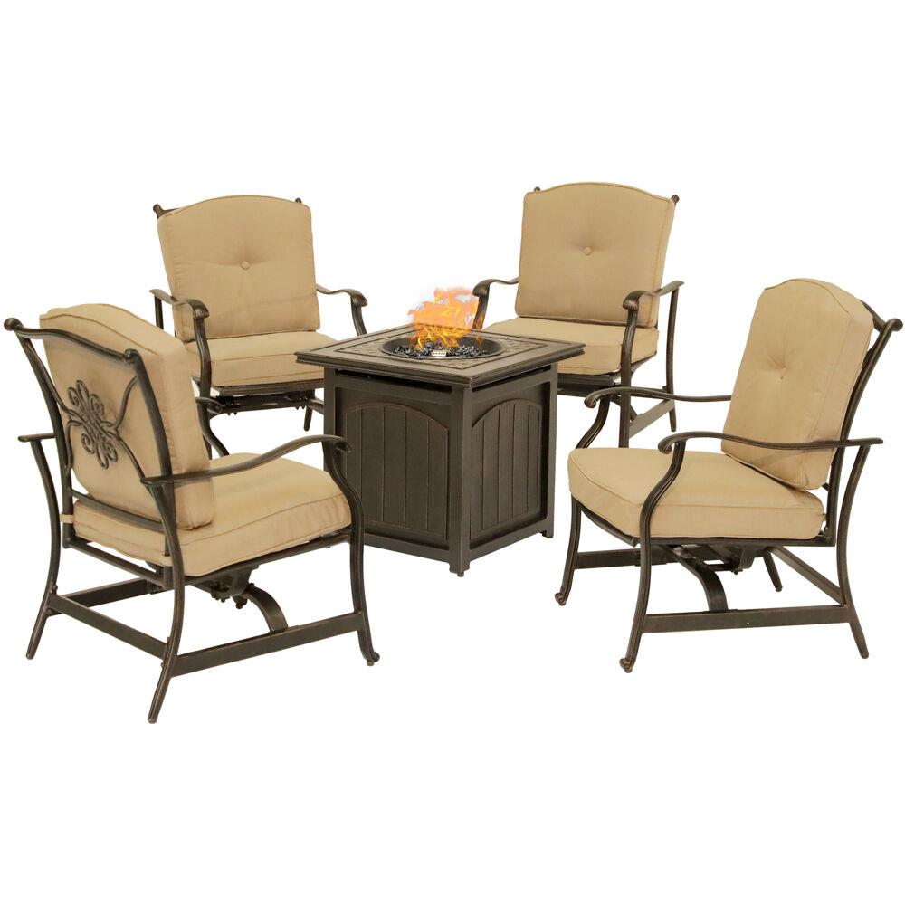 Hanover TRAD5PCFPSQ-TAN Traditions 5 -Piece Patio Conversation Set with Tan Cushions