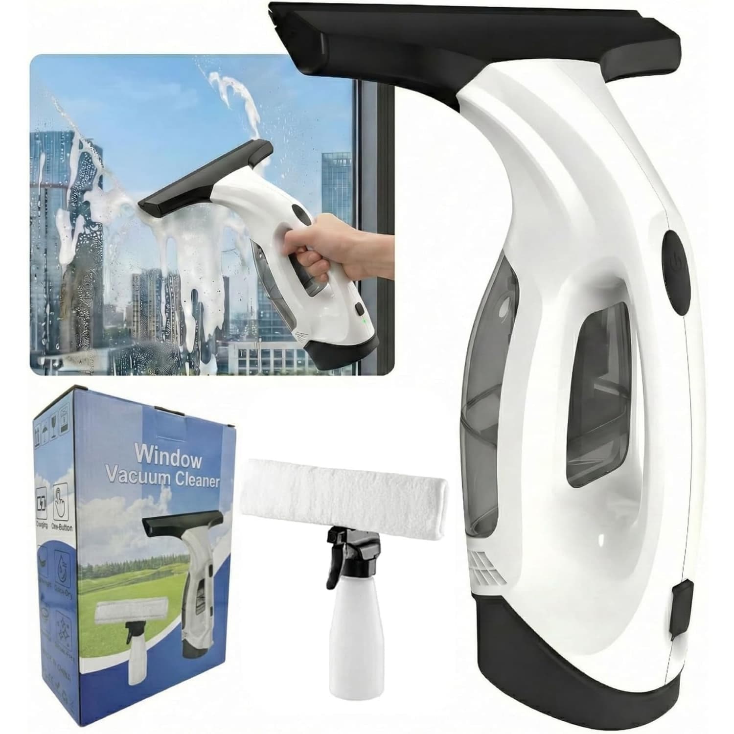 Angel Sar White Electric Window Vacuum Squeegee For cleaning windows glass and mirrors