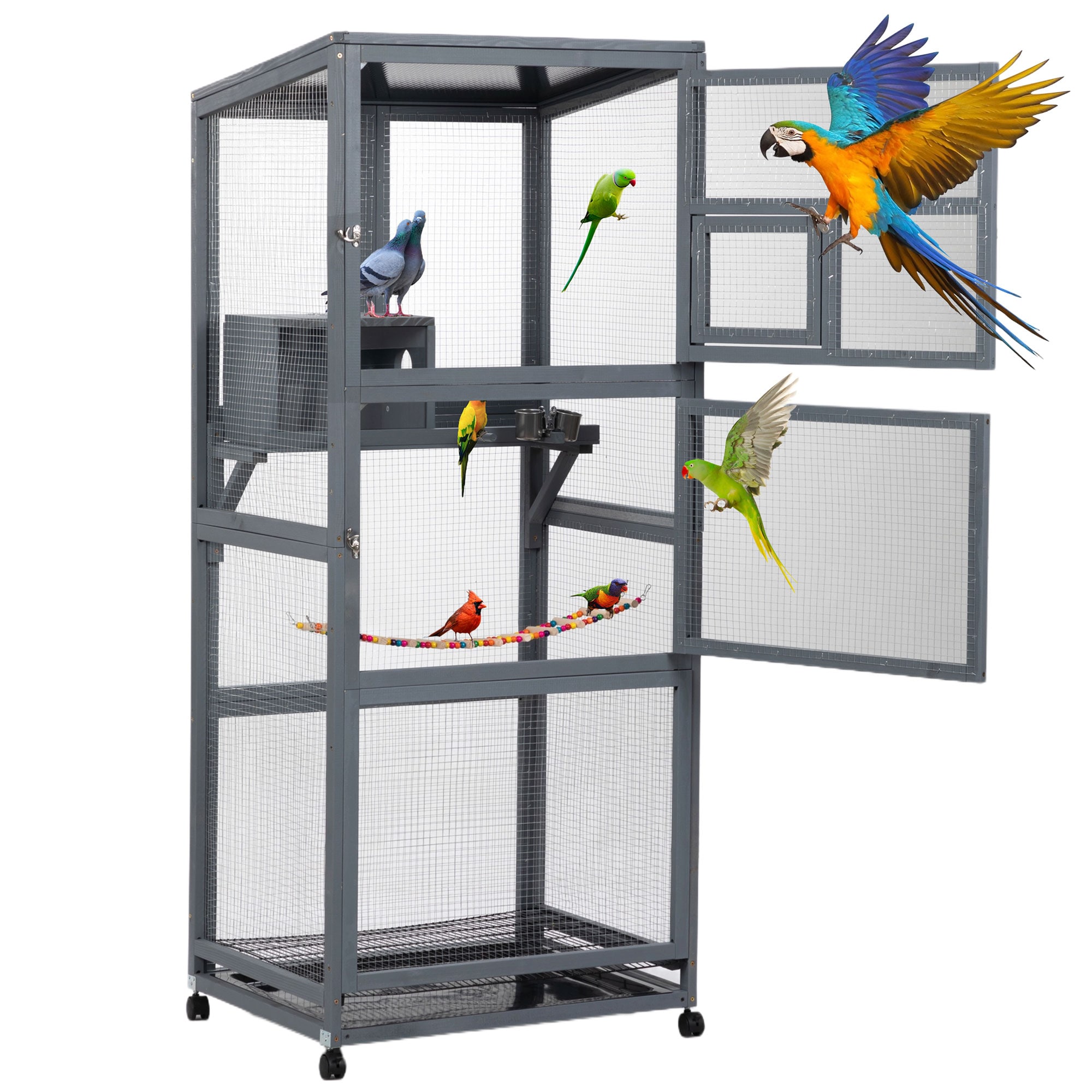 Coziwow CW12H0635-L02 28.1-Inches H Gray Wood Cardinals Bird cage Predator Proof Bird House