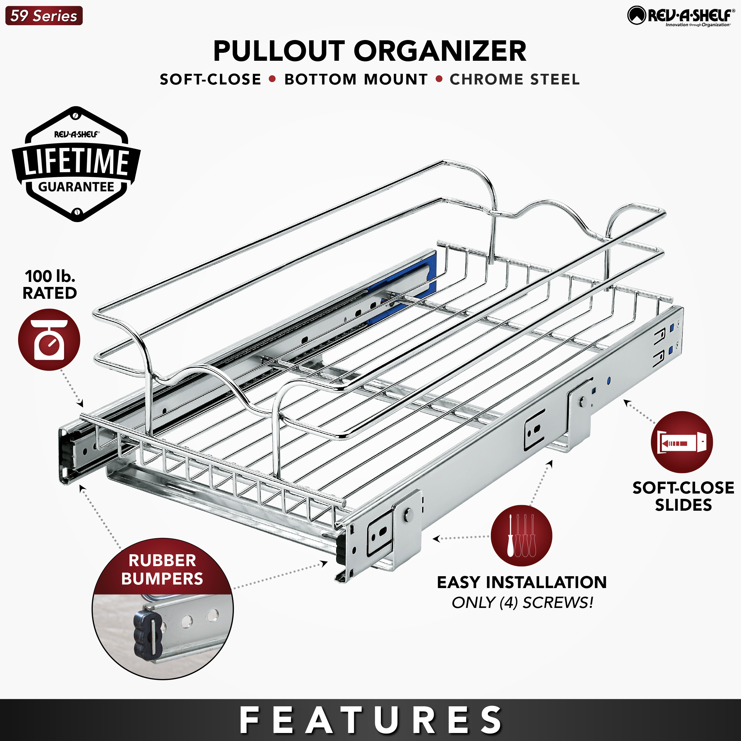 Rev-A-Shelf 20.5-in W x 7-in H 1-Tier Cabinet-mount Metal Pull-out Sliding  Basket Kit at