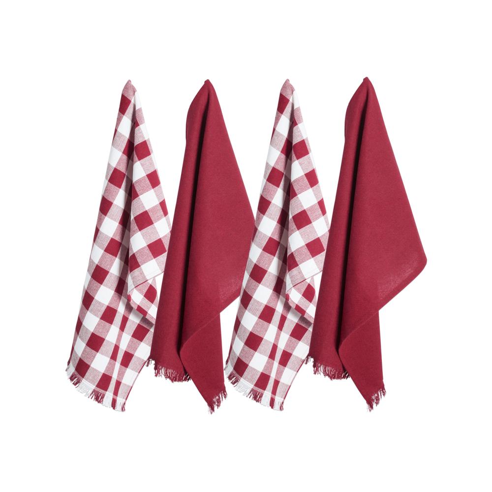 DII CAMZ37595 Assorted Wine Heavyweight Fringed Dishtowel (Set of 4)