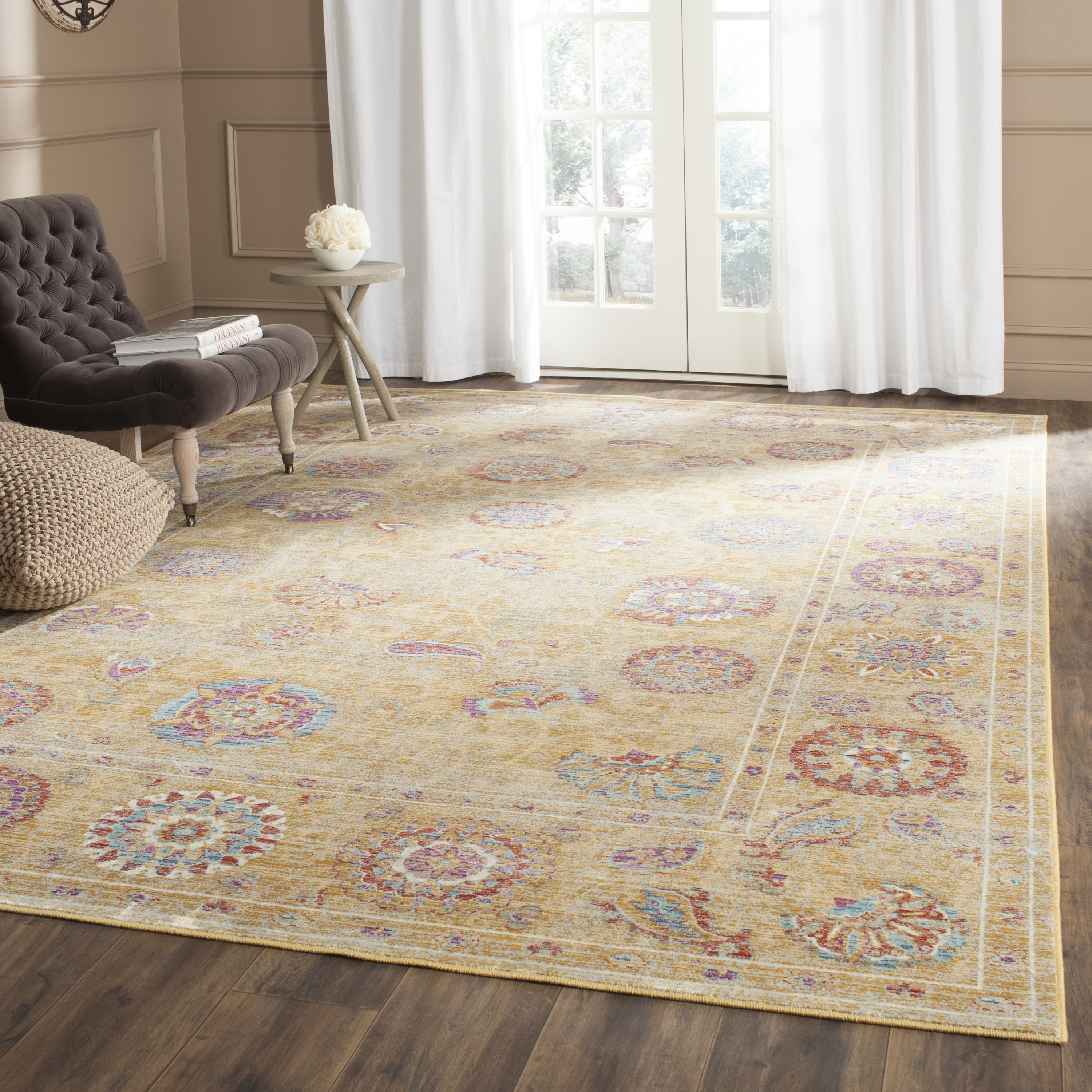 Safavieh SEV812E-10 Sevilla Ligure 10 x 13 (ft) Loomed Synthetic Gold/Multi Rectangular Indoor Floral/Botanical Vintage Area rug