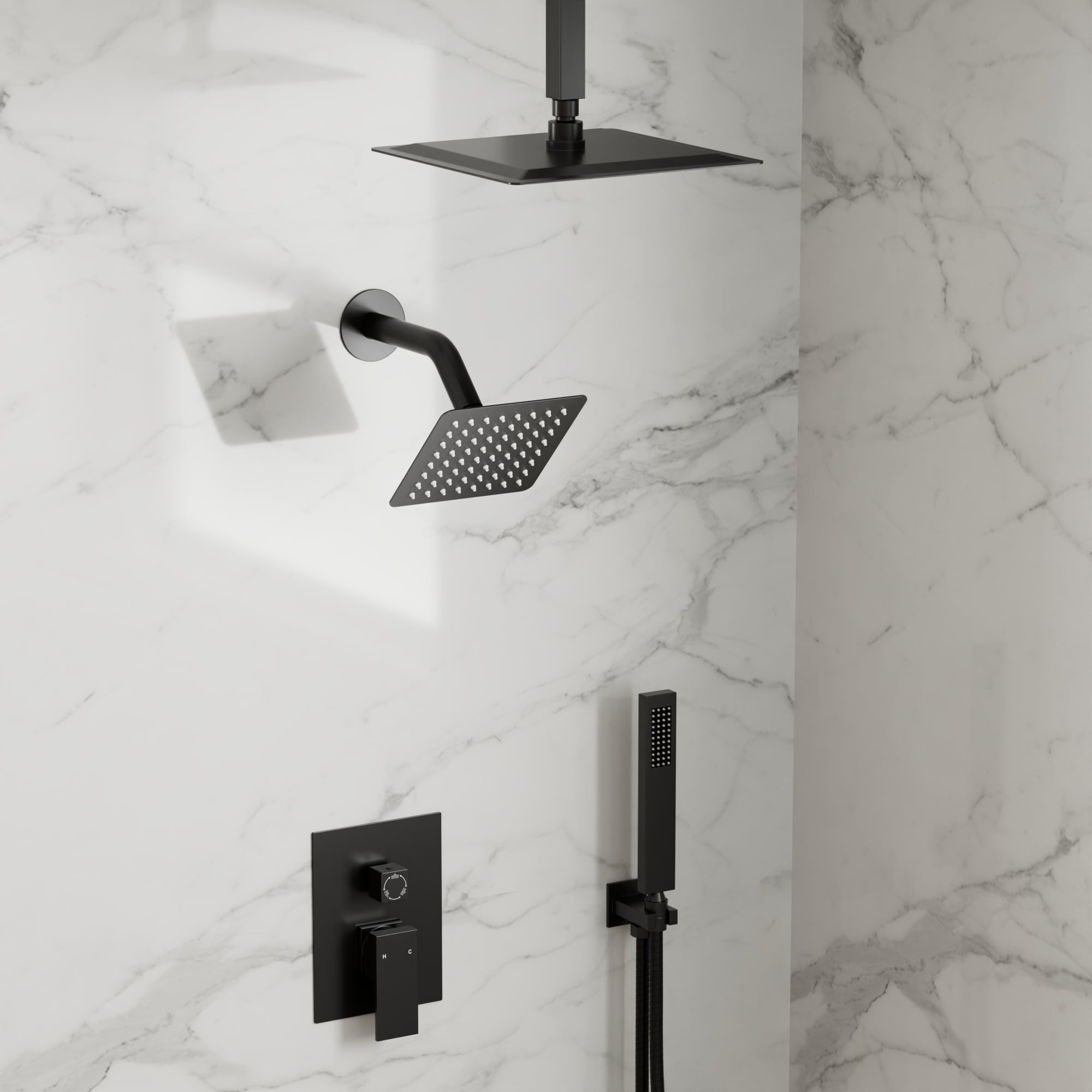 GRANDJOY SGF10GJ-66-BN12 ClassicRain Matte Black 10-Inches Dual Head Built-In Shower Faucet System with 3-way Diverter ( Pressure-balanced Valve Included )