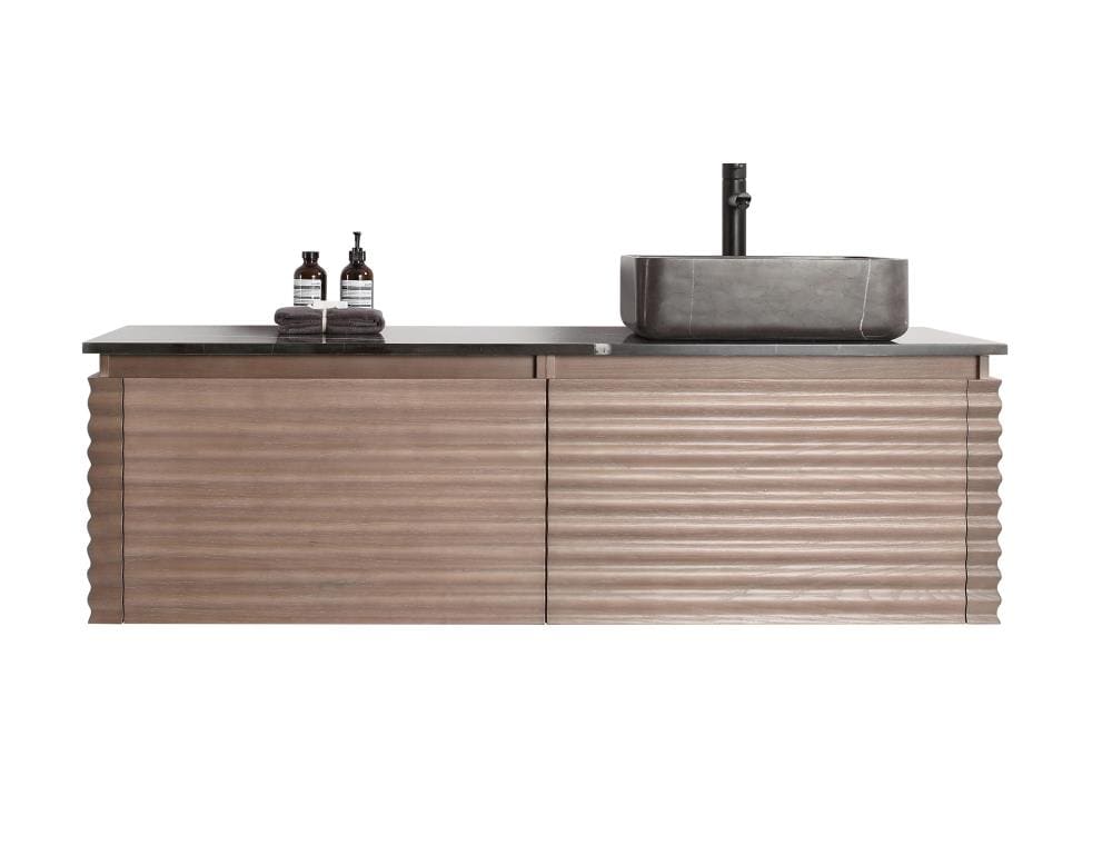 CARTISAN DESIGN VAOCACO60WMRS Orcus 60-in Chestnut Oak Single Sink Floating Bathroom Vanity with Black Forest Quartz Top