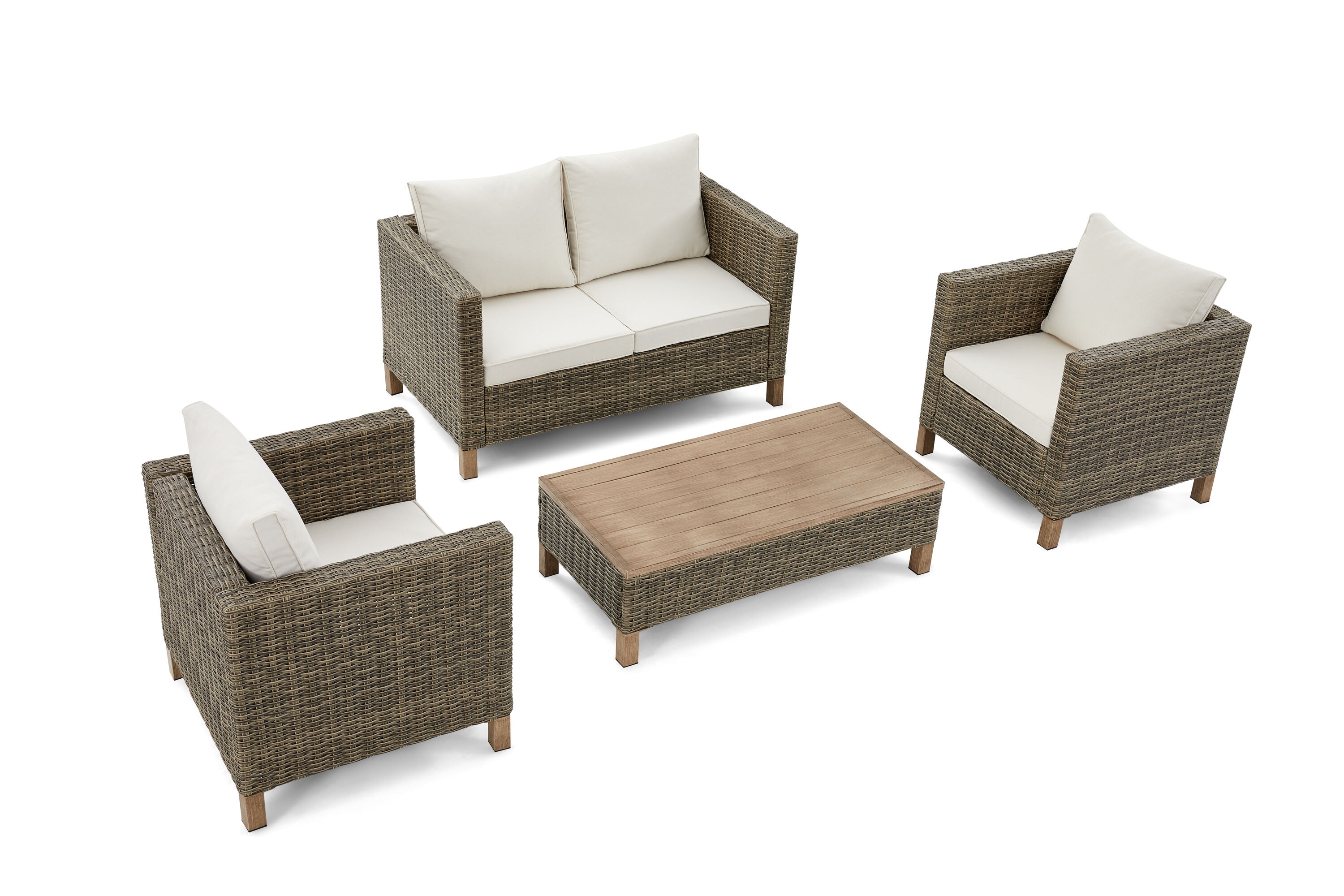 EDYO LIVING SMX08-BG 4 -Piece Wicker Patio Conversation Set with White Cushions