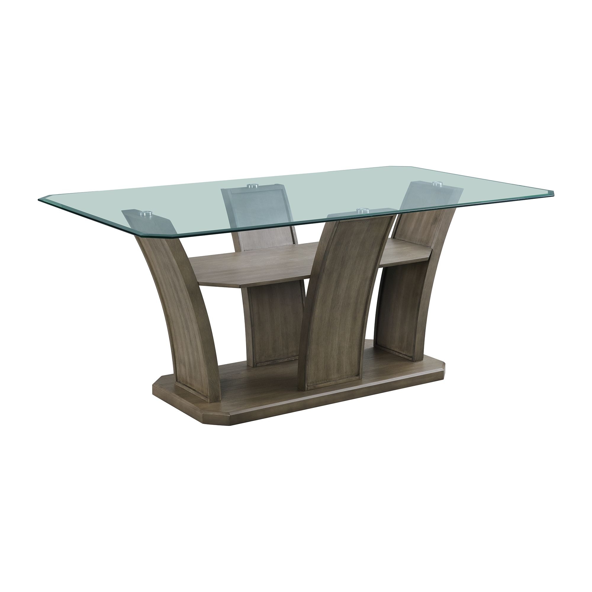 Picket House Furnishings DPR300DTB Grey Transitional Dining Table, Glass top with Gray Wood Pedestal Base 42-Inches L x 30-Inches H