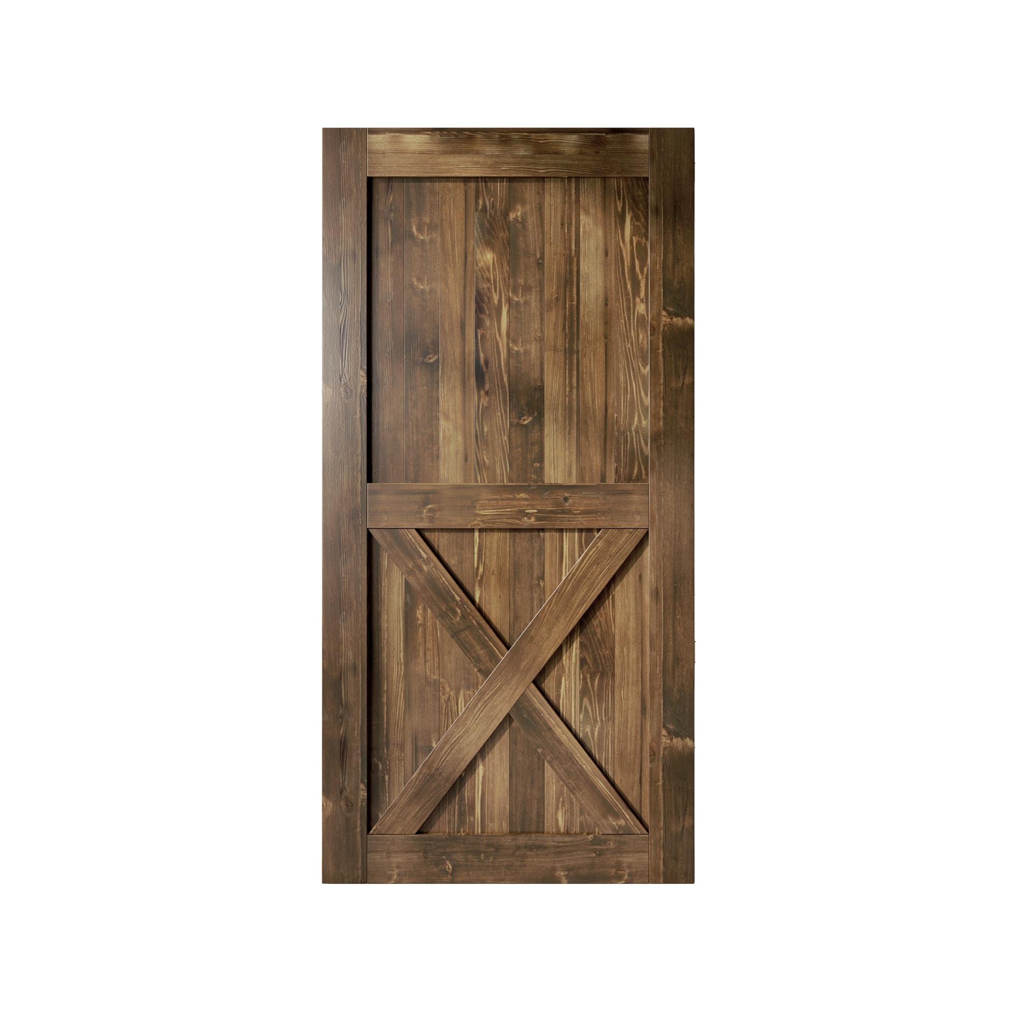 HOMACER 4484-X-WALNUT 44-in x 84-in Walnut X-frame Pine Wood Solid core Single Barn Door (Hardware Not Included)