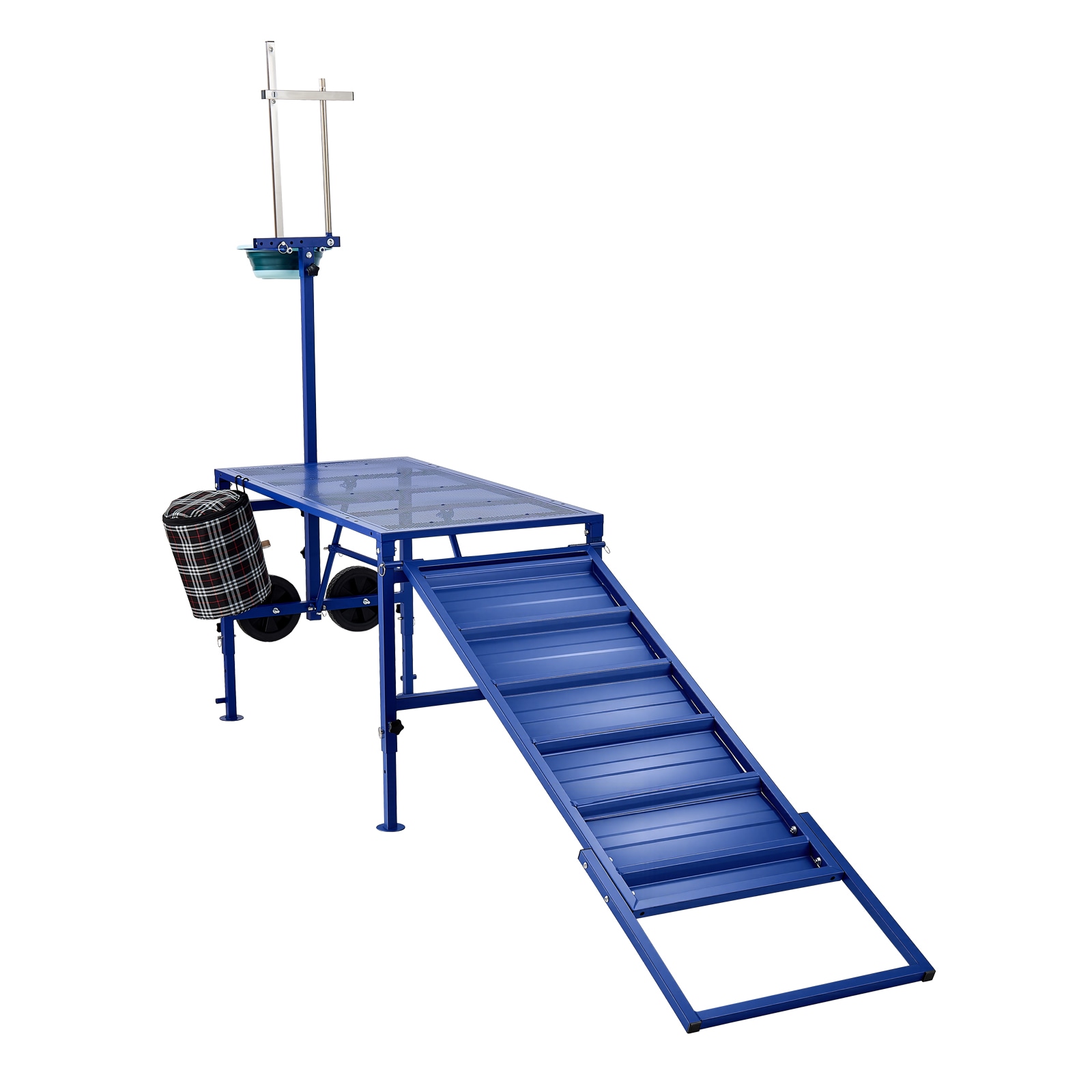 VEVOR Goat Milking Stand 600 lbs Heavy Duty Foldable Goat Stand with Ramp Feed Bin and Wheels Adjustable Headpiece and Basket Stanchion for Grooming and Hoof Trimming Metal Livestock Platform for Sheep