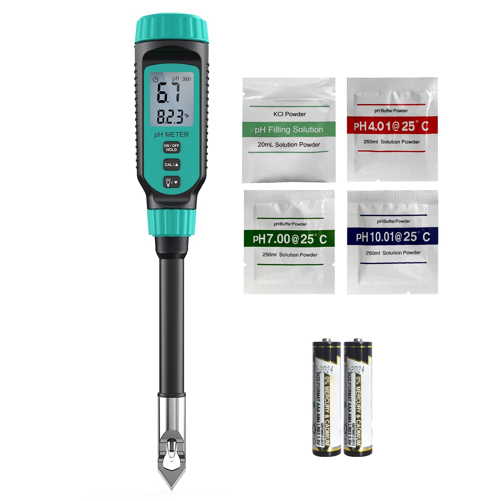 Afoxsos Digital Soil pH Meter Kit High Accuracy Tester for Soil Water Plants Food Solution LCD Backlit Screen Thermometer Alloy Cap 1 Piece #LAF0223T13
