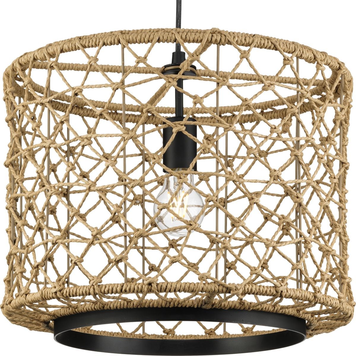 Progress Lighting P500420-31M Chandra 1 -Light Matte Black Coastal Drum Medium Hanging Pendant light