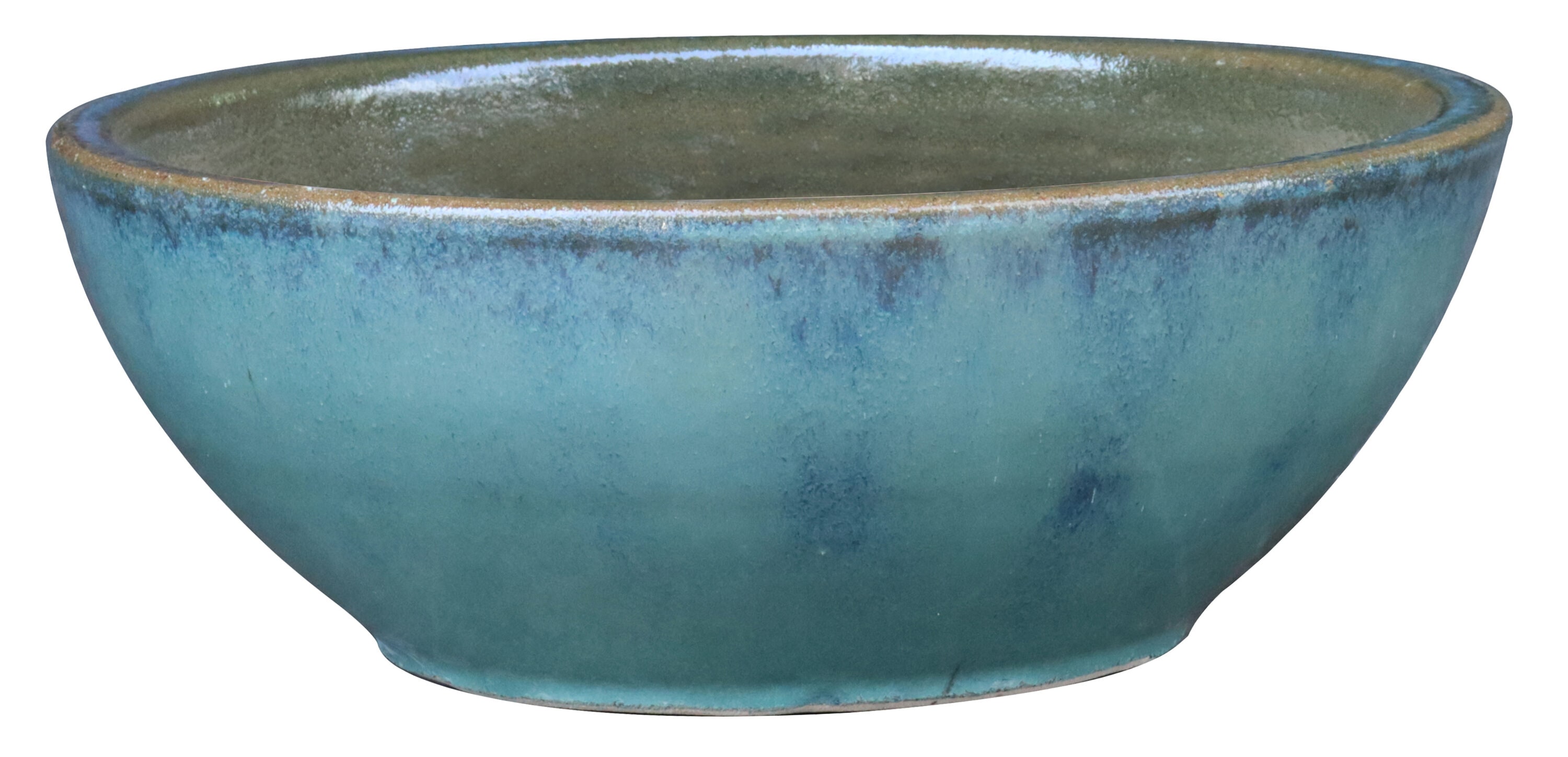 allen + roth GO2025-48 Round 13.0-in W Small Blue Glazed ceramic Indoor/Outdoor Low bowl planter with Drainage Holes