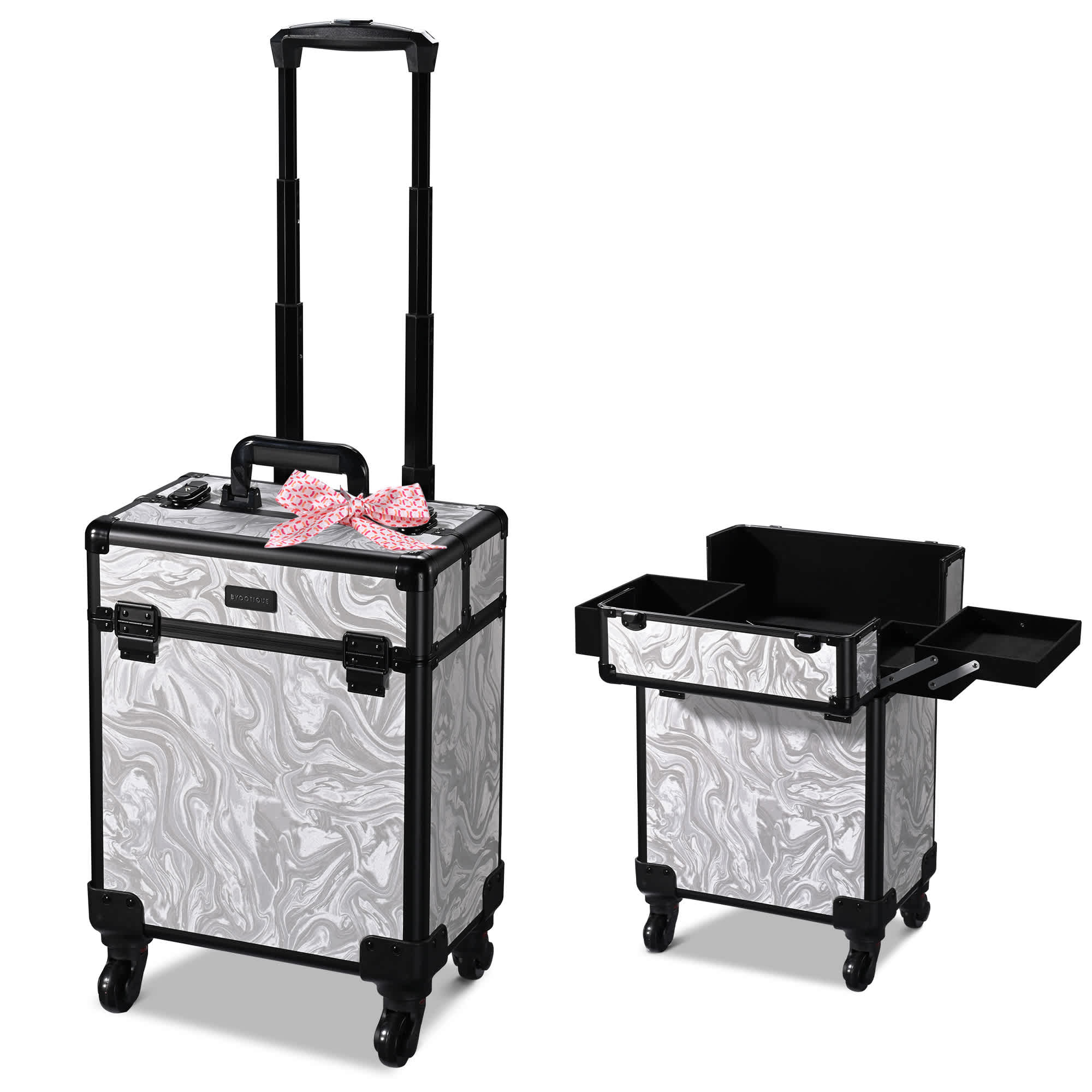 Yescom 12MKC028-SM-CTB09-LO Byootique Rolling Makeup Train Case Cosmetic Trolley Organizer CB Graystone
