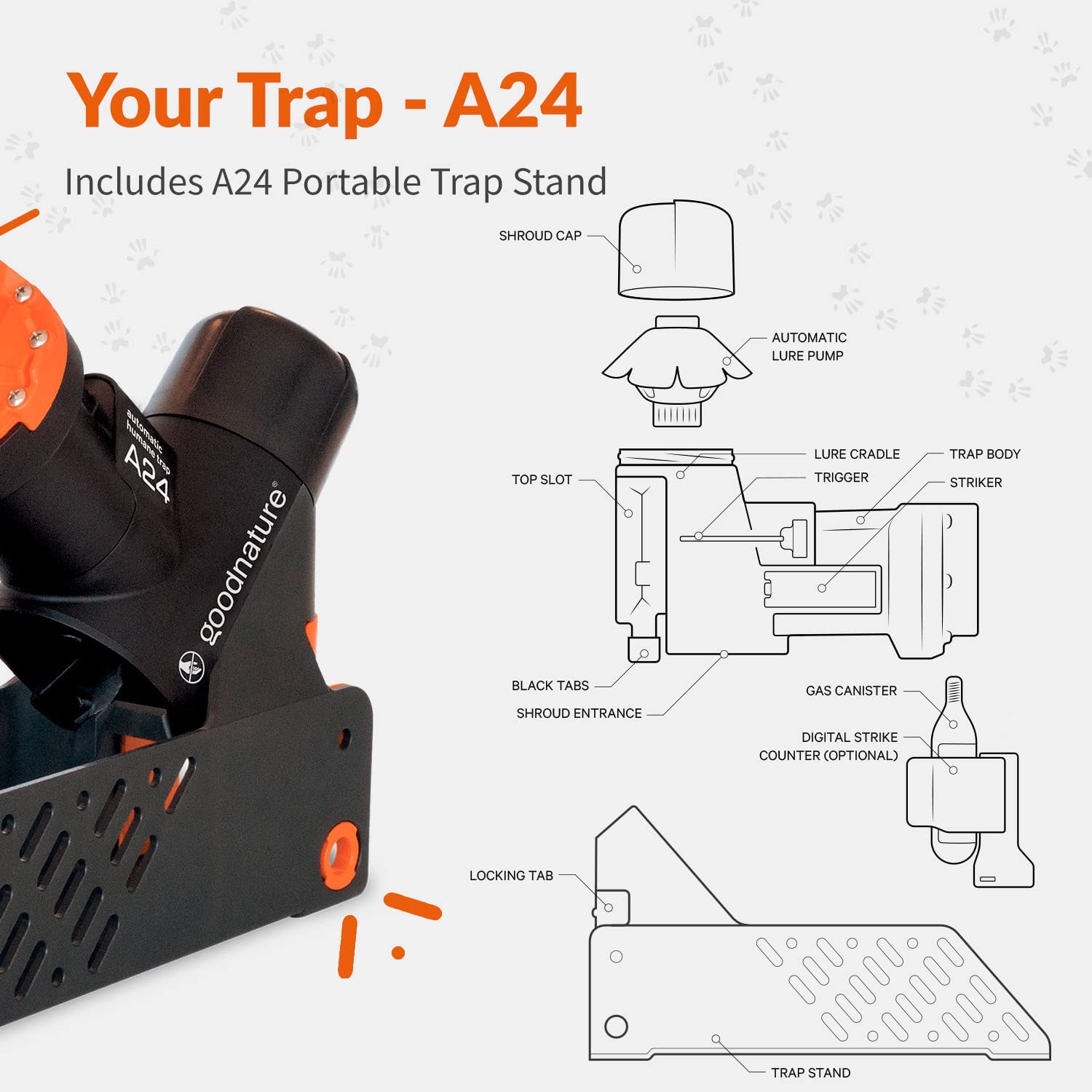  Goodnature A24 Home Outdoor Kit, Humane Rat & Mouse Trap with  Digital Strike Counter, Tree Mount, Automatic Paste Pump and CO2 Canister,  Pet-Friendly Mouse Trap, Best Rat Trap : Patio