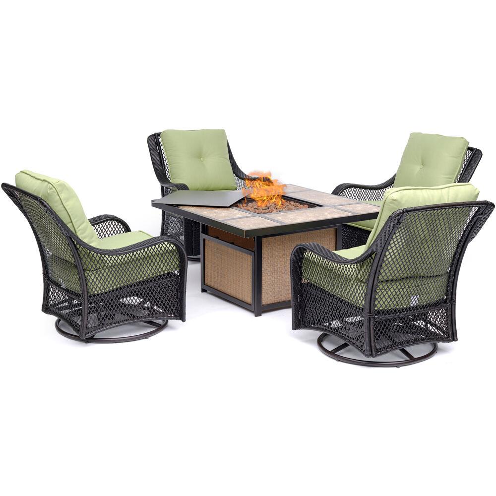 Hanover ORL5PCTFPSW4-GRN Orleans 5-Piece Patio Conversation Set with Green Cushions