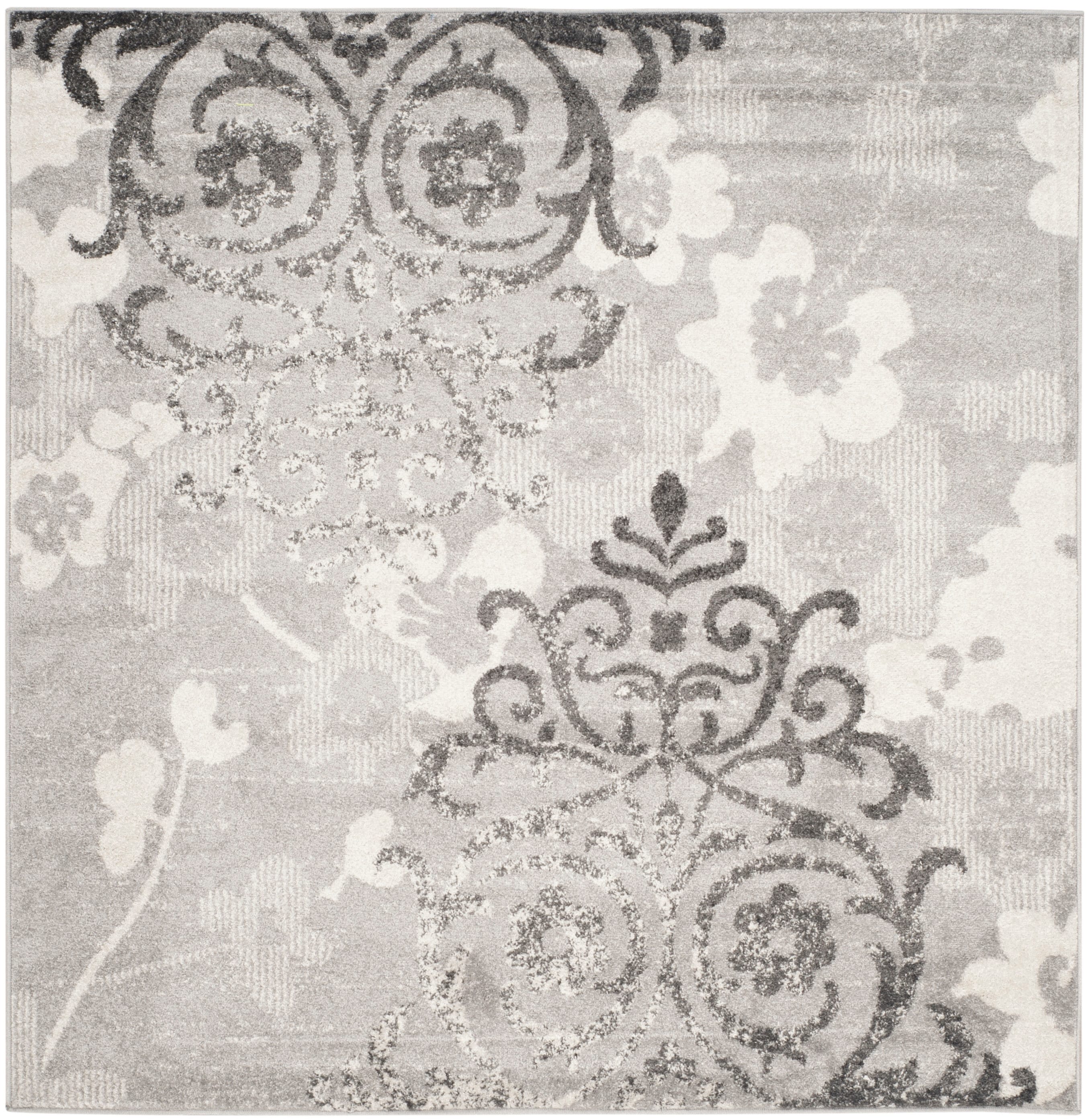 Safavieh ADR114B-6SQ Adirondack Serene 6 x 6 (ft) Loomed Polypropylene Silver/Ivory Square Indoor Damask Coastal Area rug
