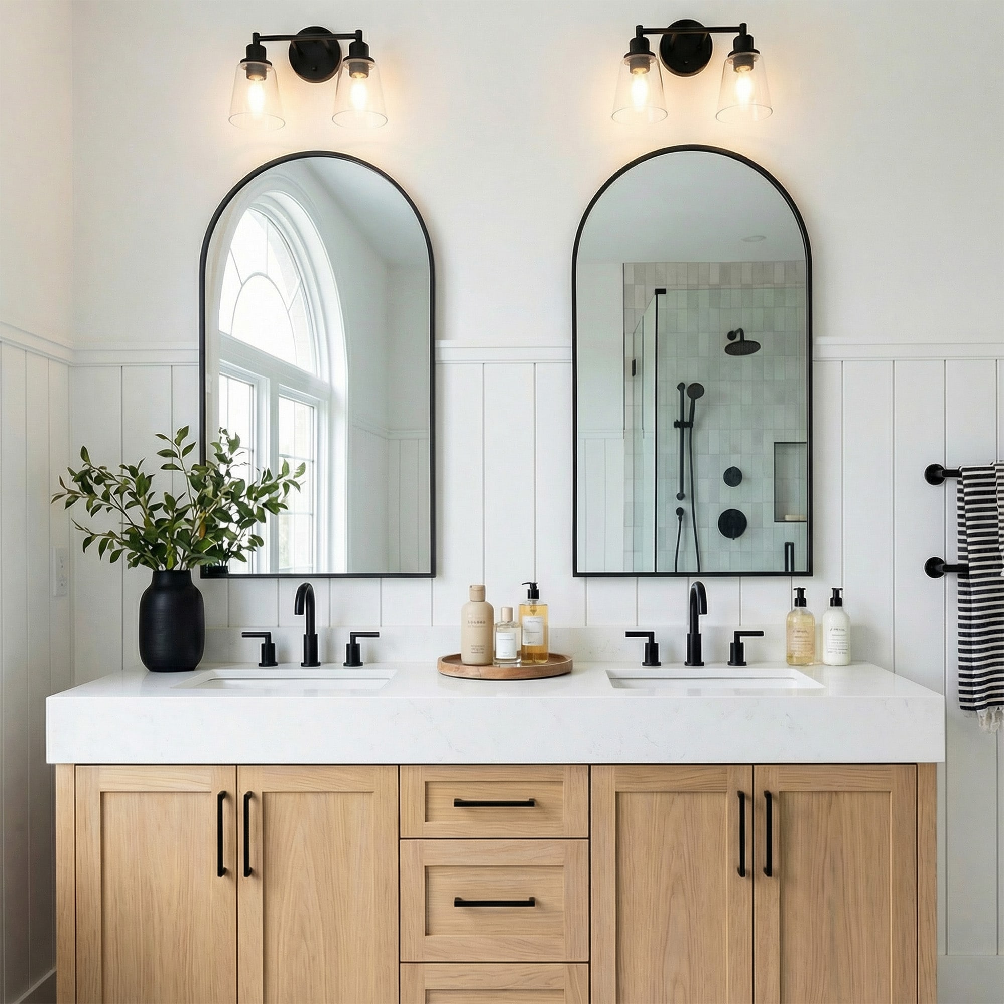 Wooakway Black 22in x 47in Arched Wall Mirror Aluminum Alloy Thin Frame Dual-sided Wall Mounted HD Bathroom Vanity Mirror