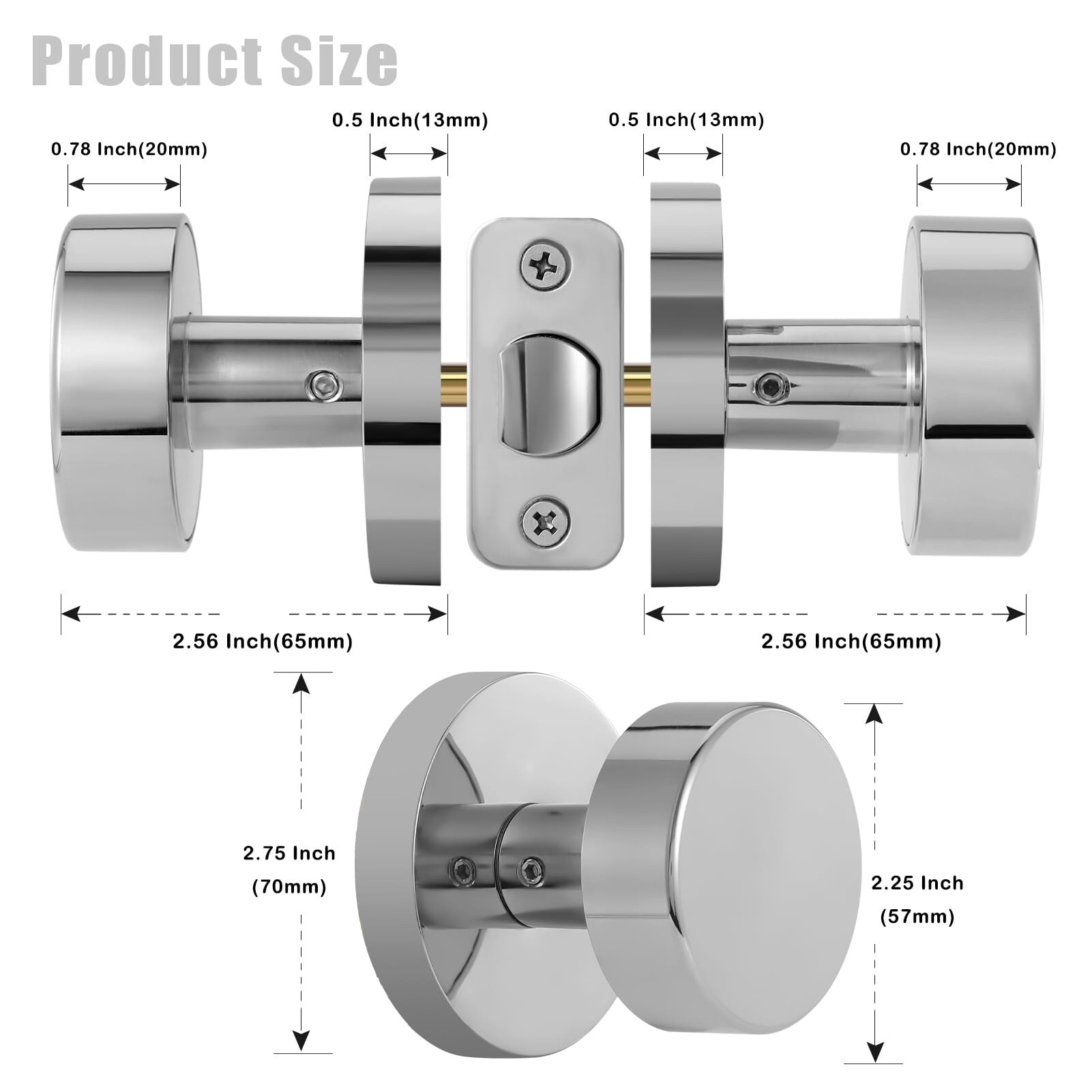 Aoibox  Polished Chrome French Door Passage Hall and Closet Door Knob Set 2 75 in L x 2 6 in W for Hallway and Closet Doors