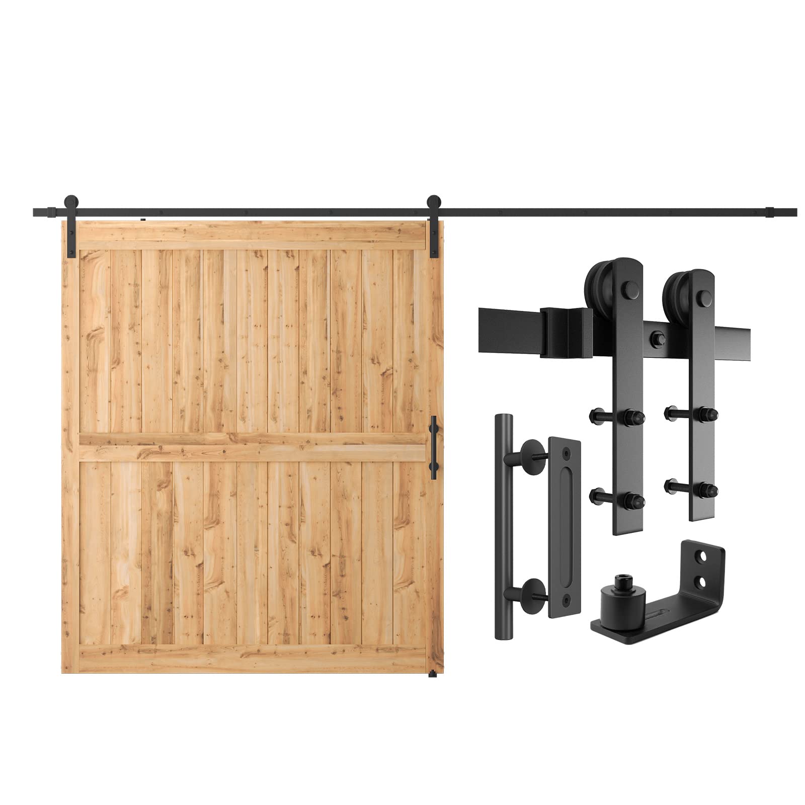 JVFCXXV  12 FT Heavy Duty Sliding Barn Door Hardware Kit Black Set with Pull Handle and Floor Guide Fits 72 Inch Wide Door Panel Supports 150 to