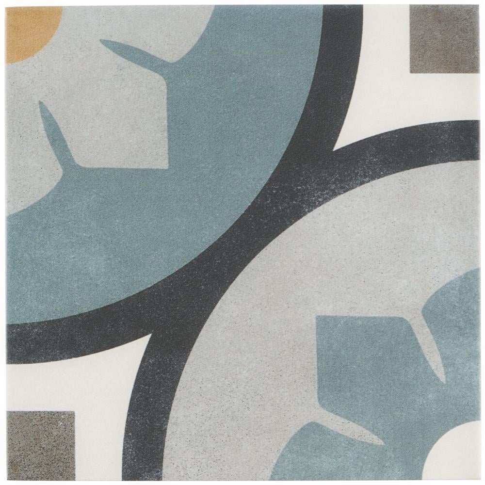 Artmore Tile EXT3RD105135 Sample- Agave Bloom Blue 9-in x 9-in Matte Porcelain Encaustic Floor and Wall Tile