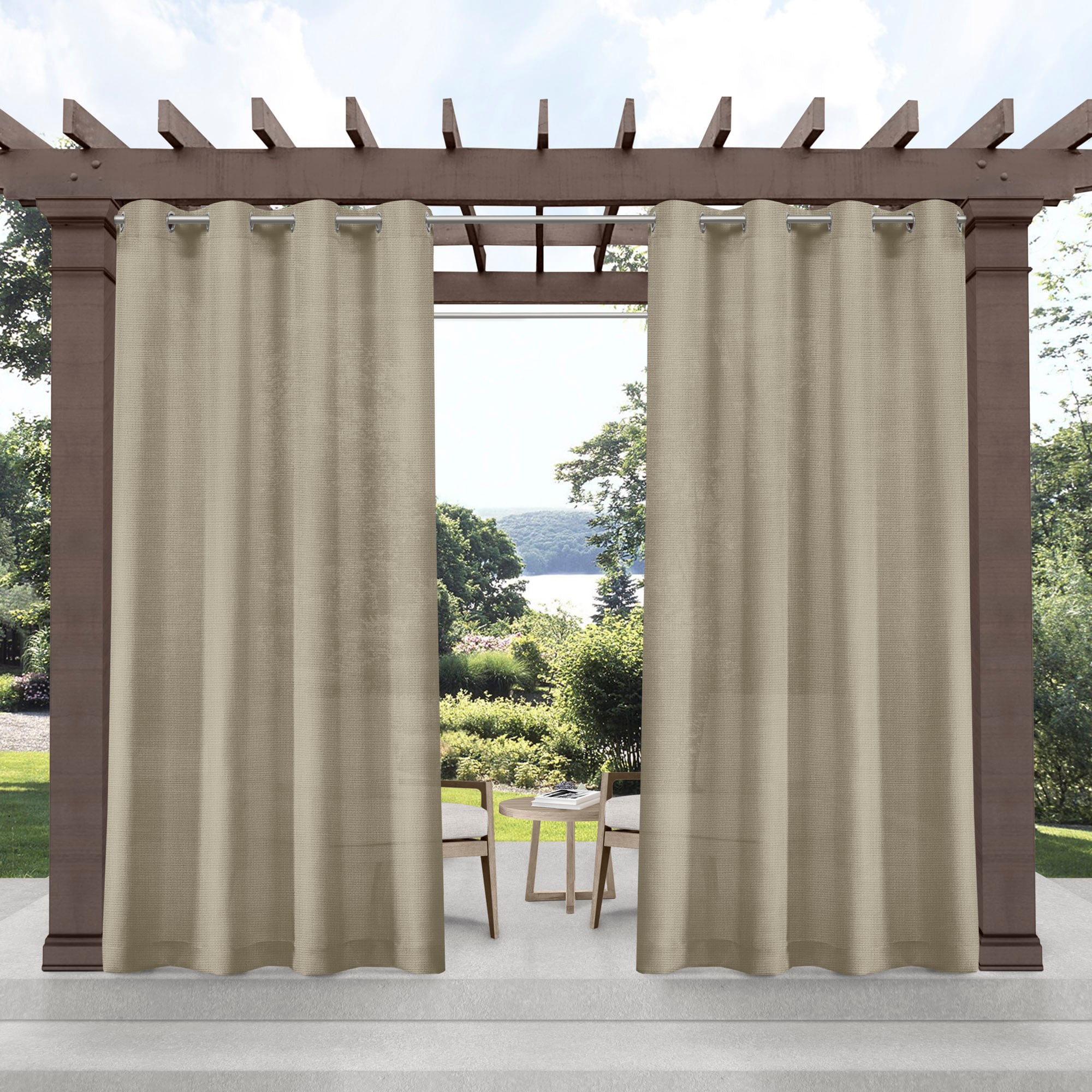 Exclusive Home YA013551DSEHC1 A221 84-in Outdoor Taupe Semi-sheer Grommet Curtain panel pair